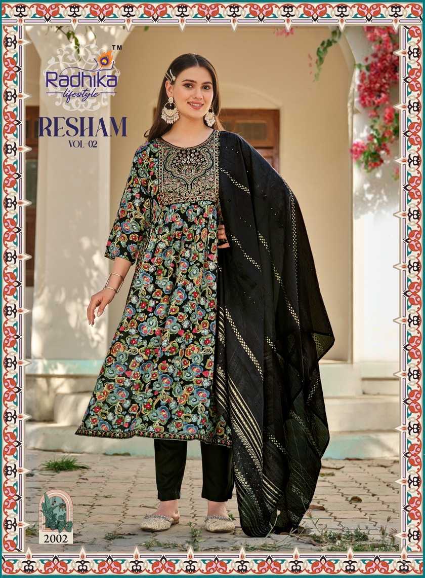 resham vol 2 by radhika lifestyle readymade beautiful colors nayra cut 3pcs set