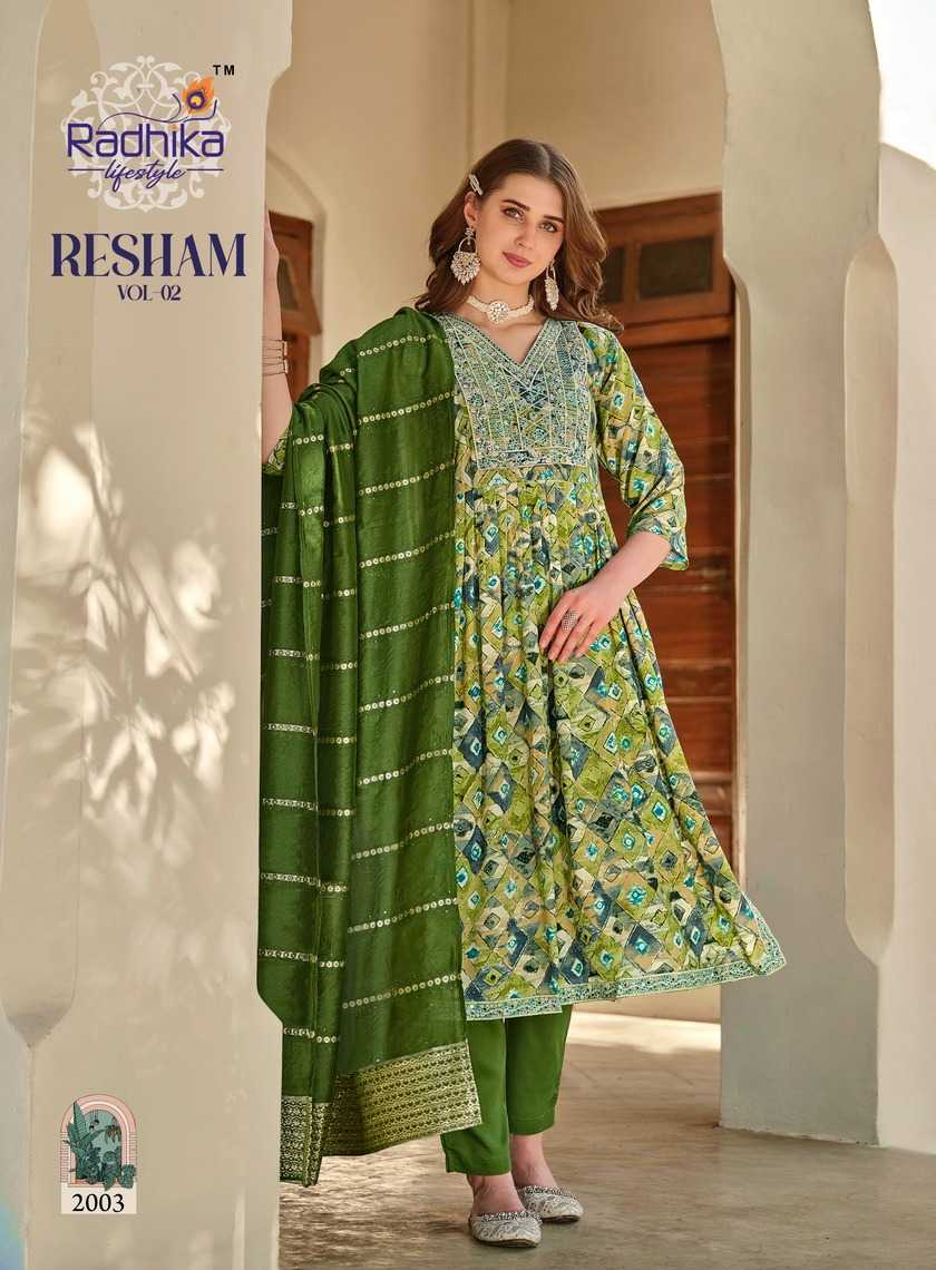 resham vol 2 by radhika lifestyle readymade beautiful colors nayra cut 3pcs set