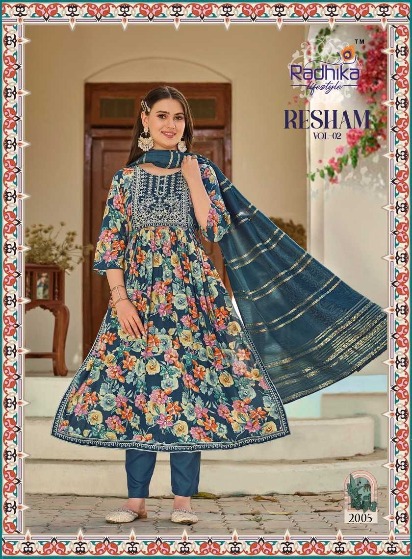 resham vol 2 by radhika lifestyle readymade beautiful colors nayra cut 3pcs set