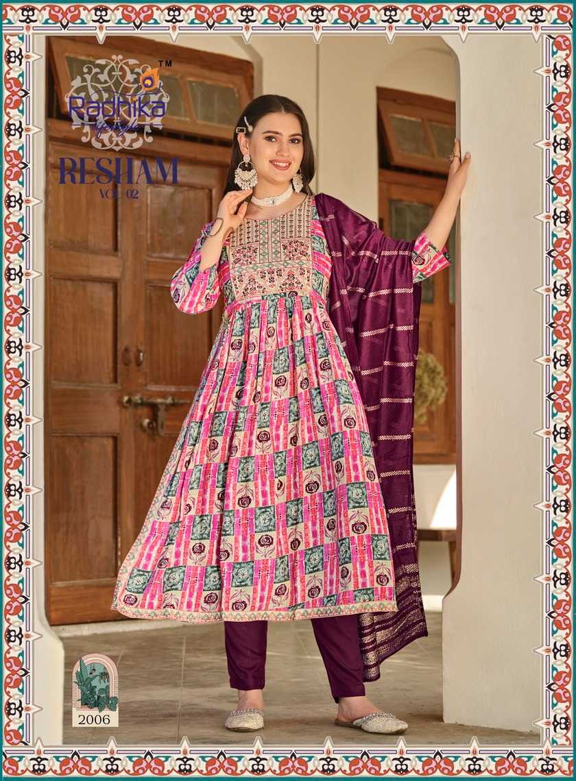 resham vol 2 by radhika lifestyle readymade beautiful colors nayra cut 3pcs set