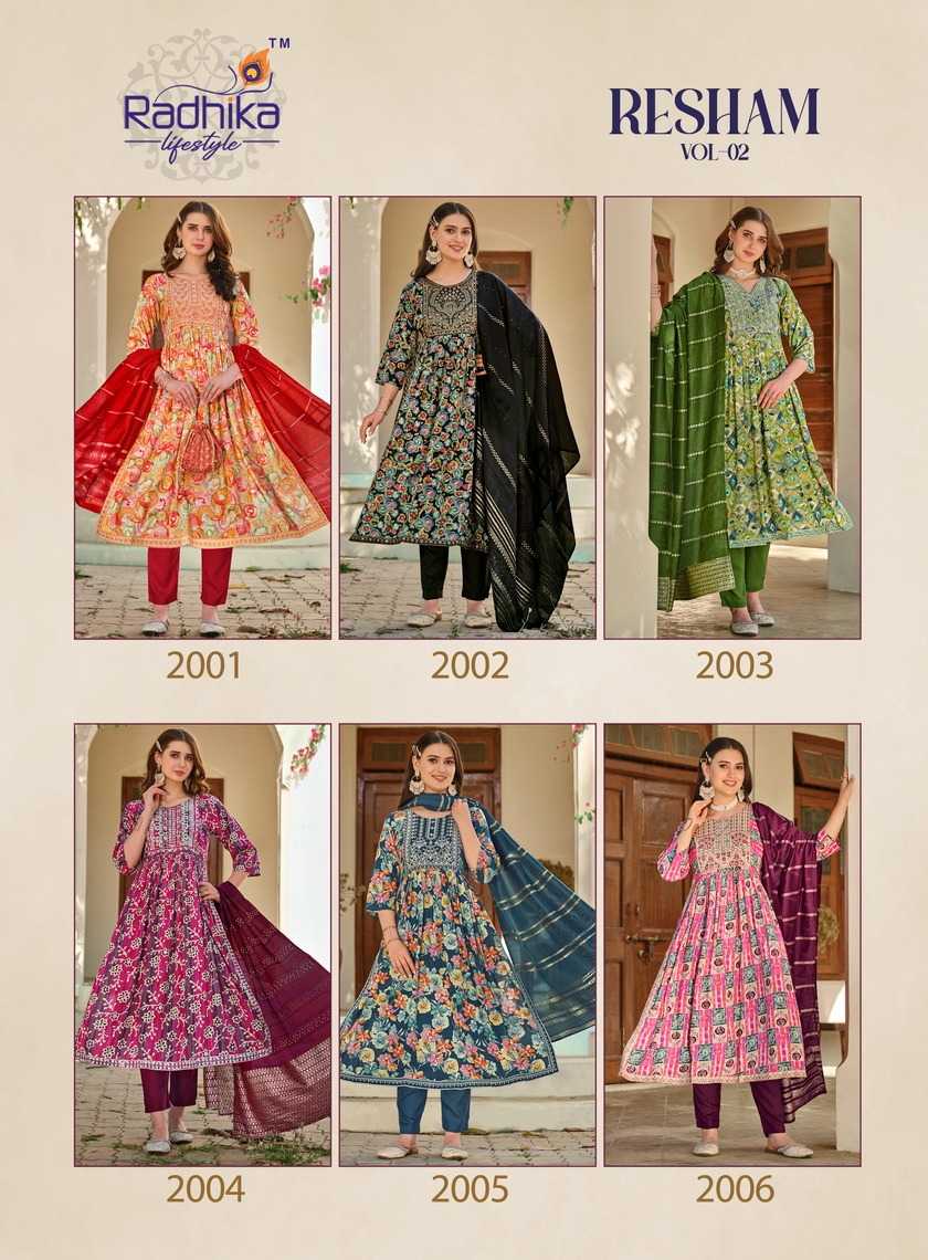 resham vol 2 by radhika lifestyle readymade beautiful colors nayra cut 3pcs set