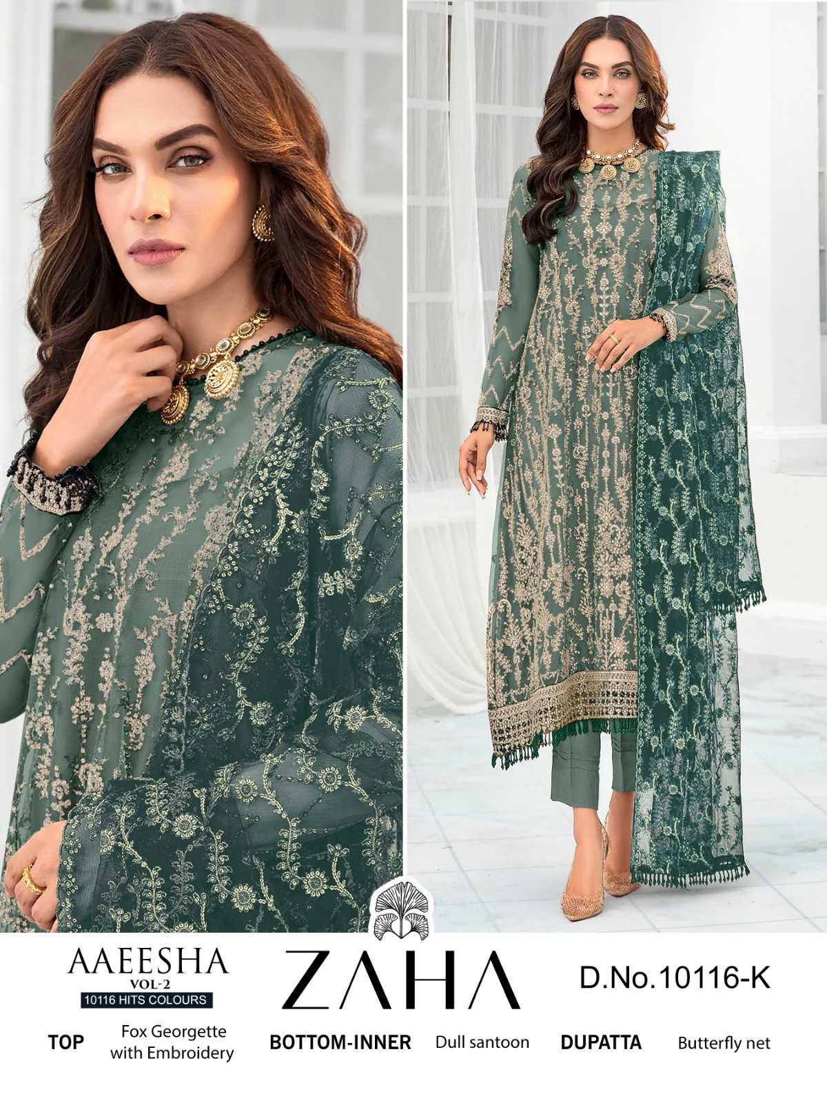 zaha aaeesha vol 2 10116 ijkl hits colors pakistani latest embroidery work unstitch suit 