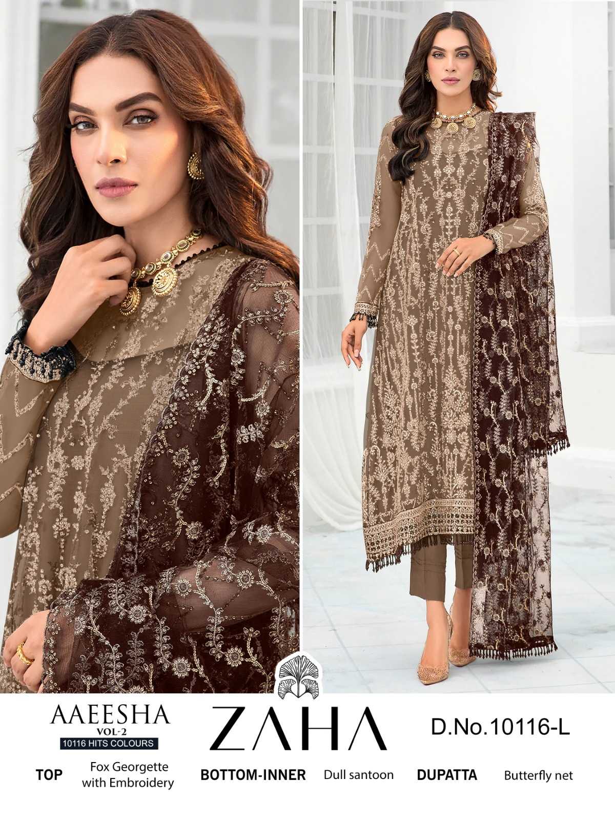 zaha aaeesha vol 2 10116 ijkl hits colors pakistani latest embroidery work unstitch suit 