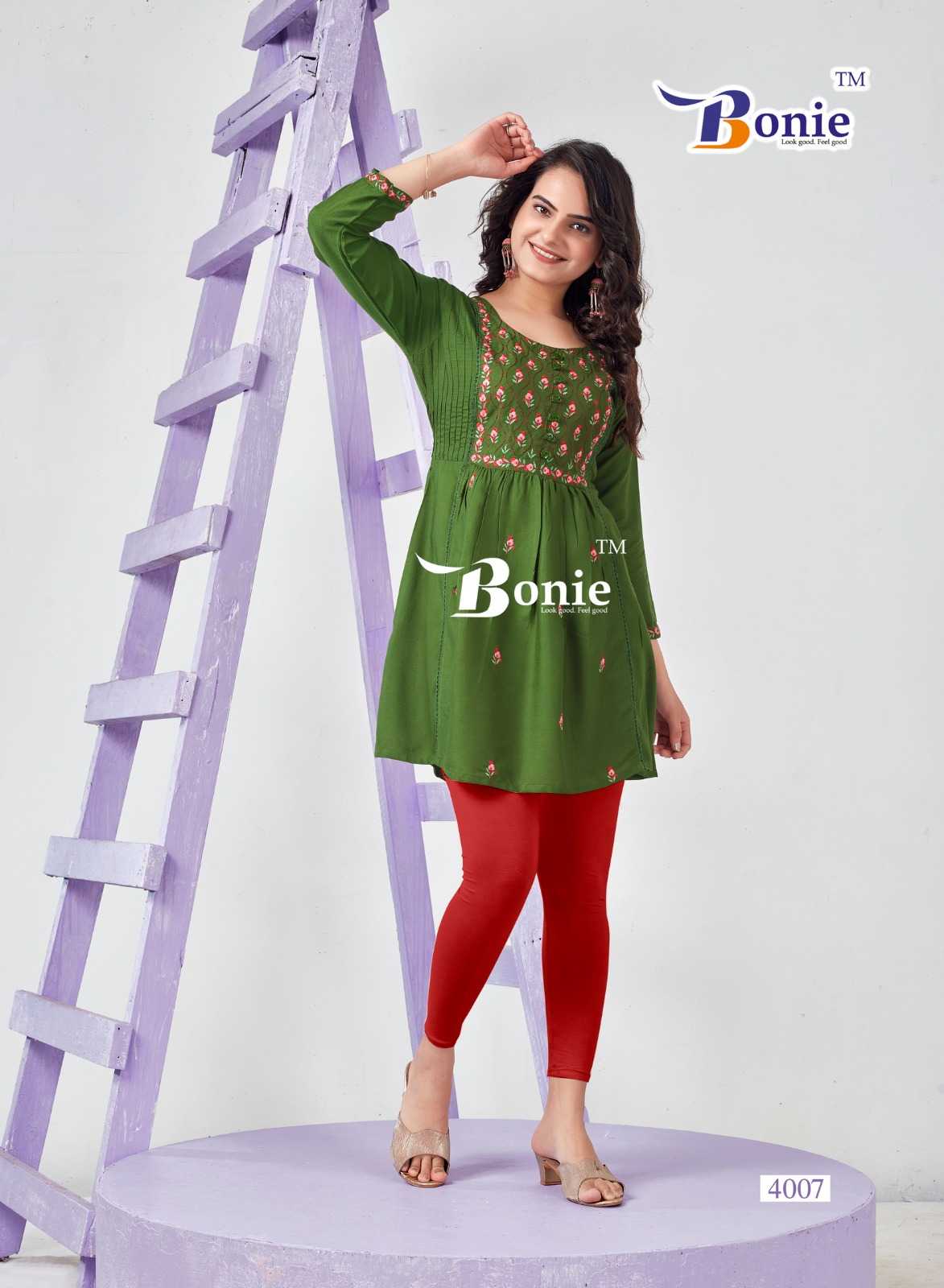 bonie adore vol 4 readymade thread work short kurti collection