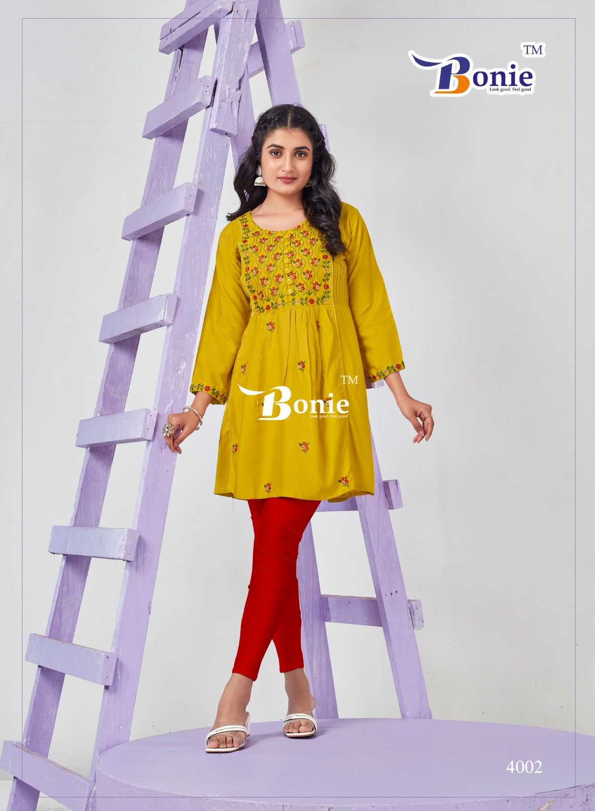 bonie adore vol 4 readymade thread work short kurti collection