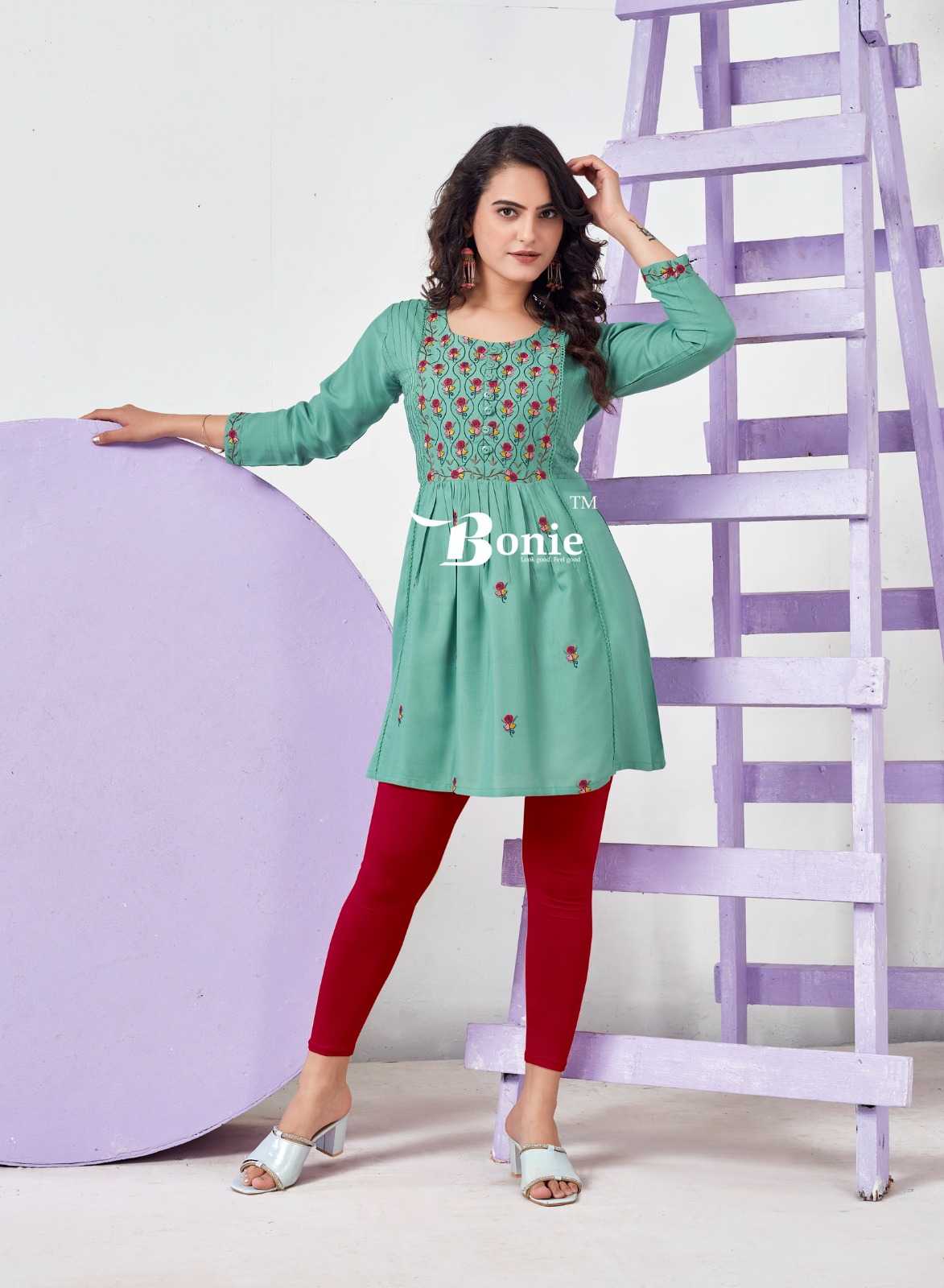 bonie adore vol 4 readymade thread work short kurti collection