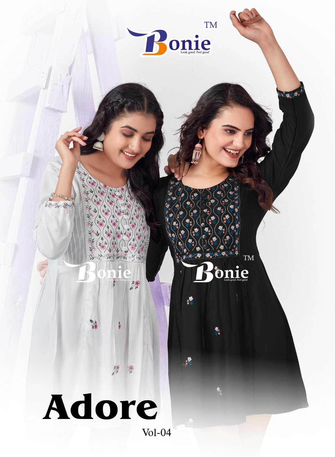 bonie adore vol 4 readymade thread work short kurti collection