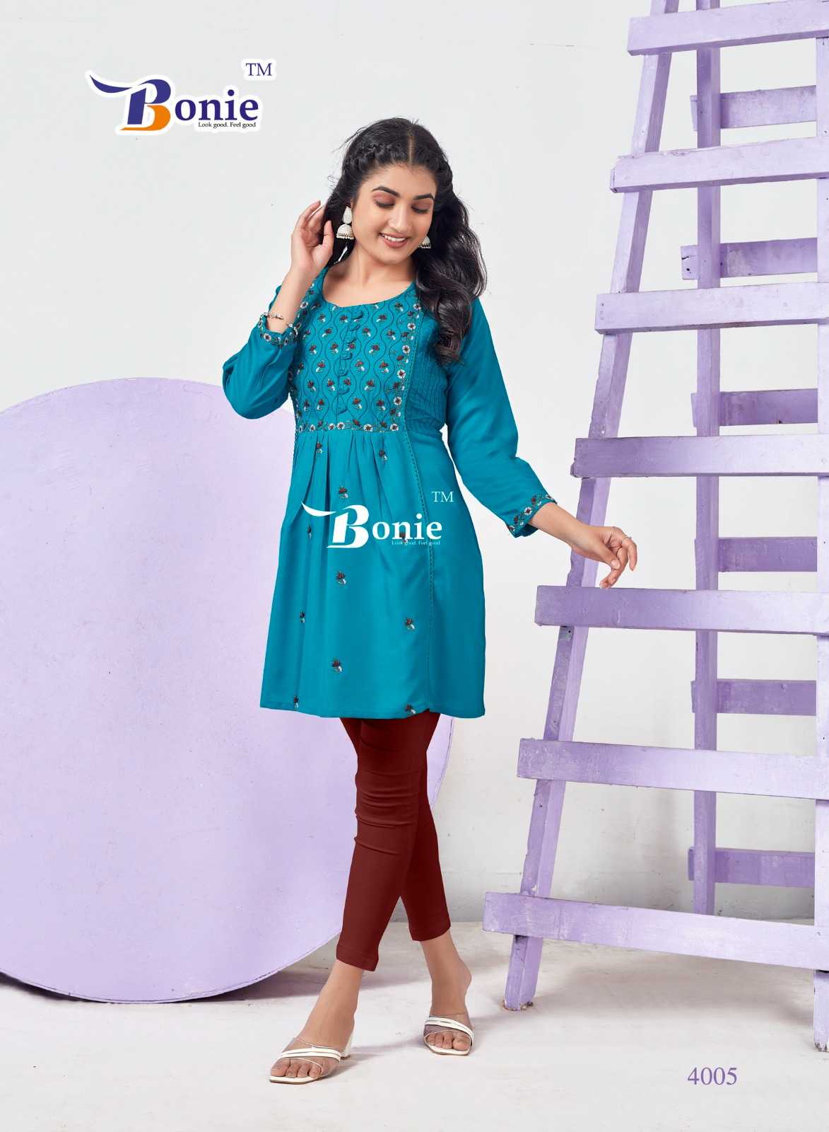 bonie adore vol 4 readymade thread work short kurti collection