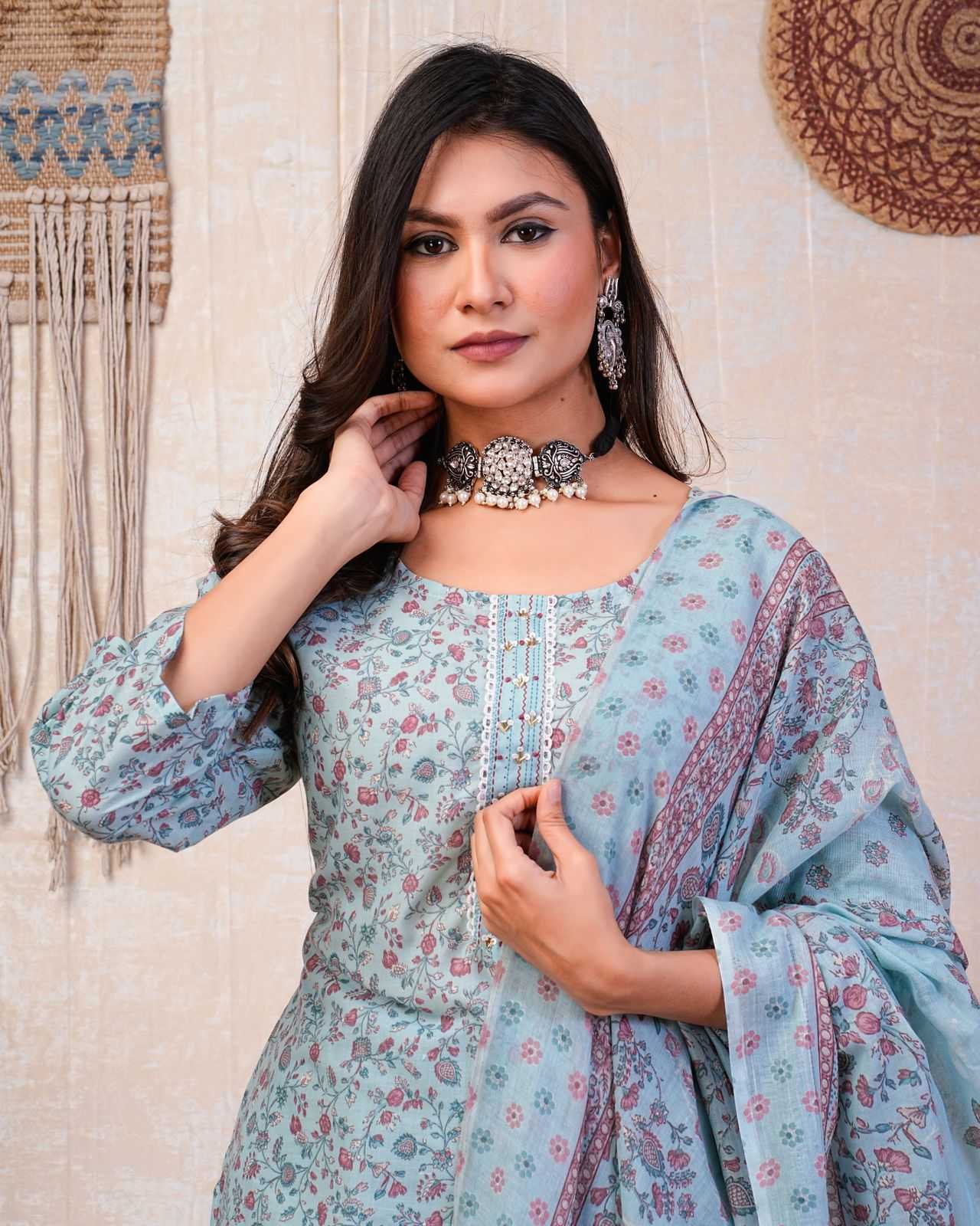 heritage cotton fancy handwork readymade salwar kameez collection