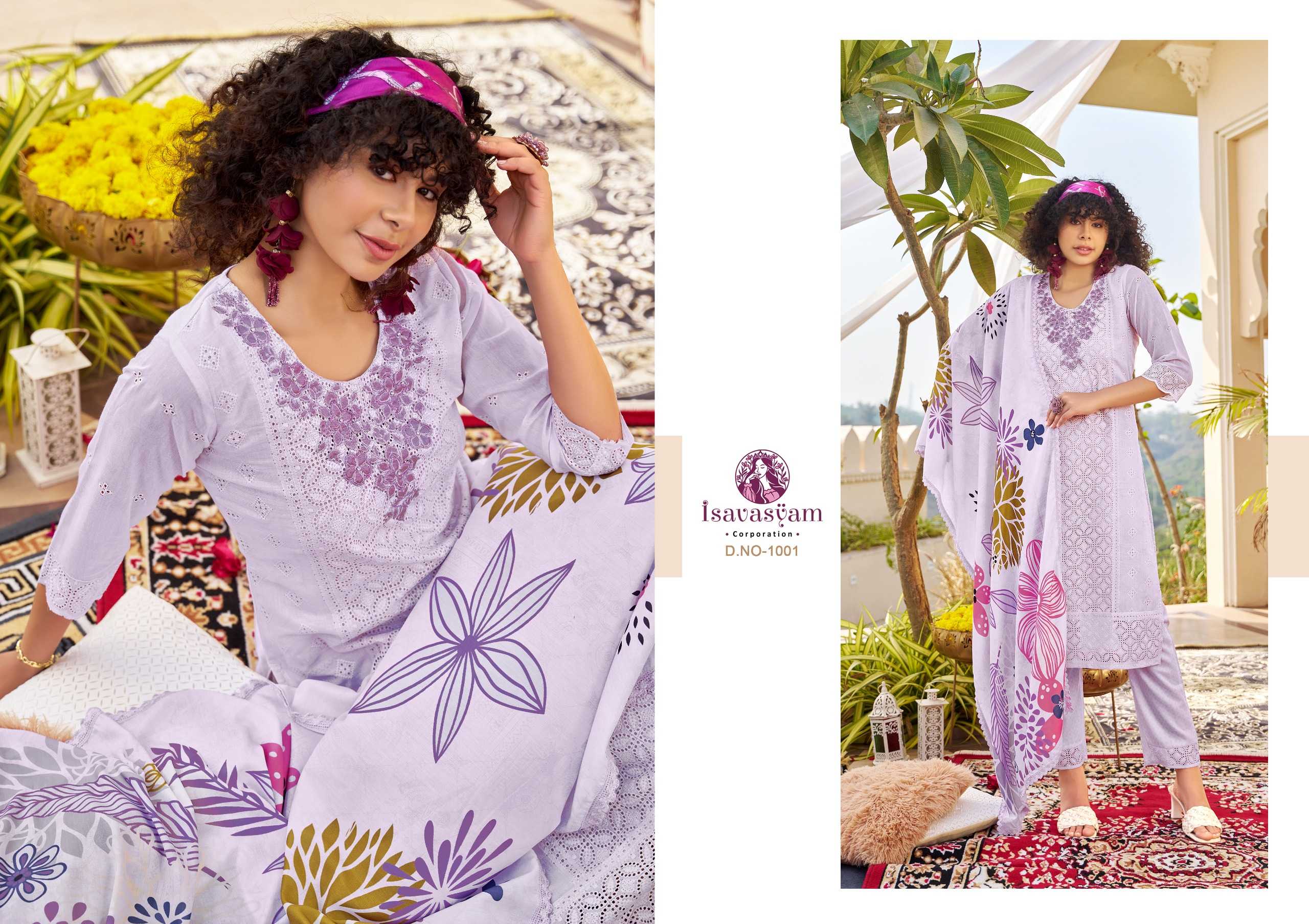 isavasyam chikan applique readymade designer digital print with chikan work 3pcs set in plus size