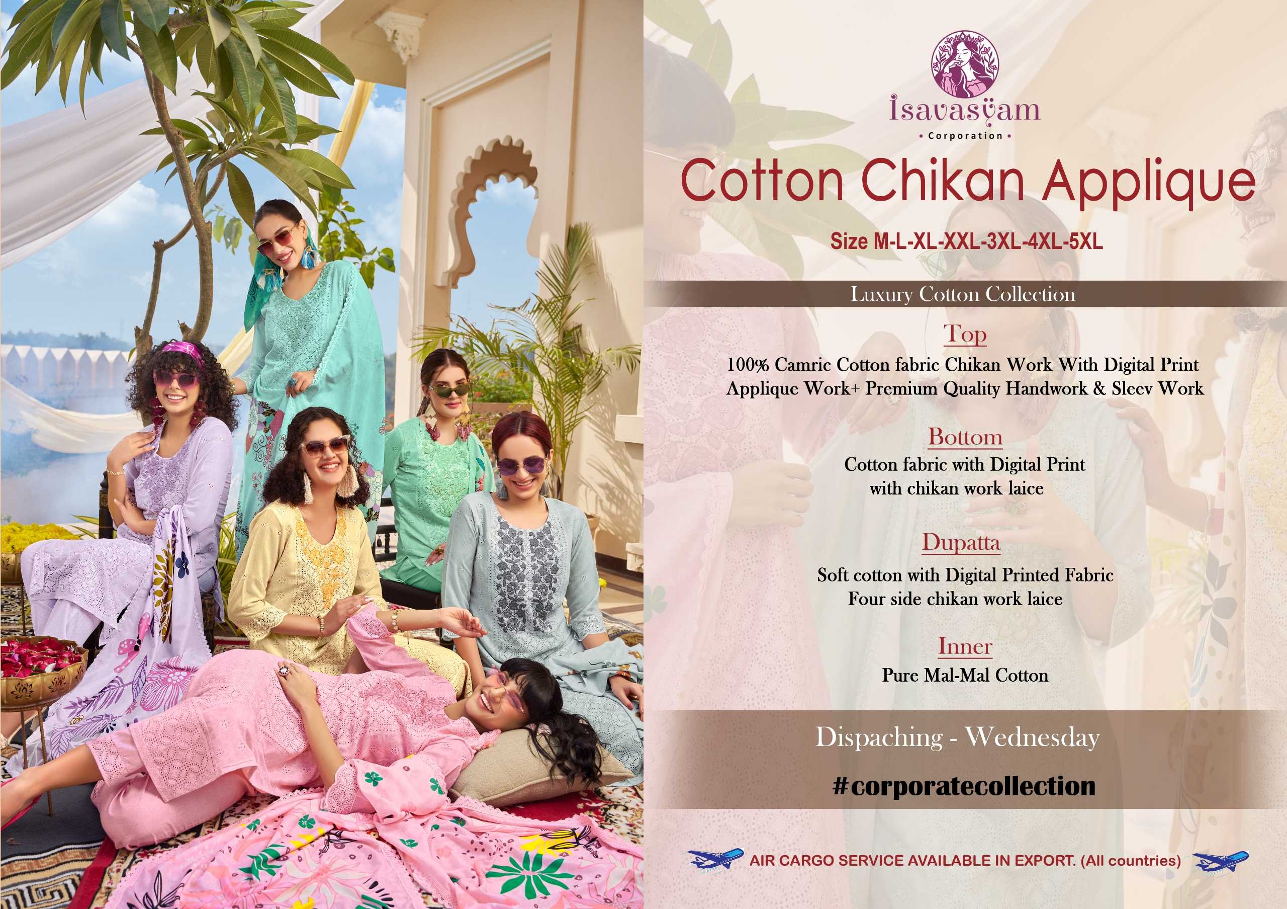 isavasyam chikan applique readymade designer digital print with chikan work 3pcs set in plus size