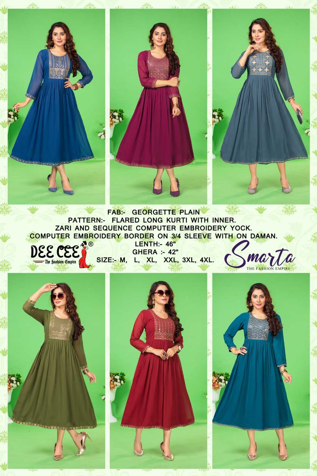 deecee smarta function look style fully stitch georgette big size long kurti 