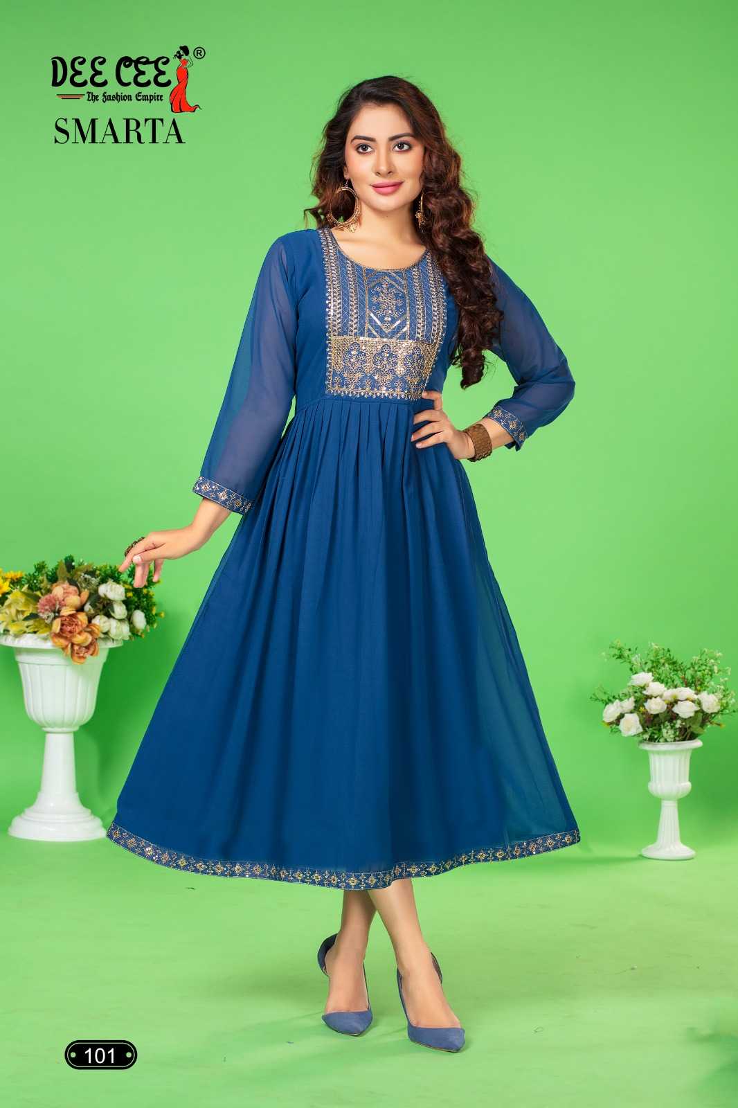 deecee smarta function look style fully stitch georgette big size long kurti 