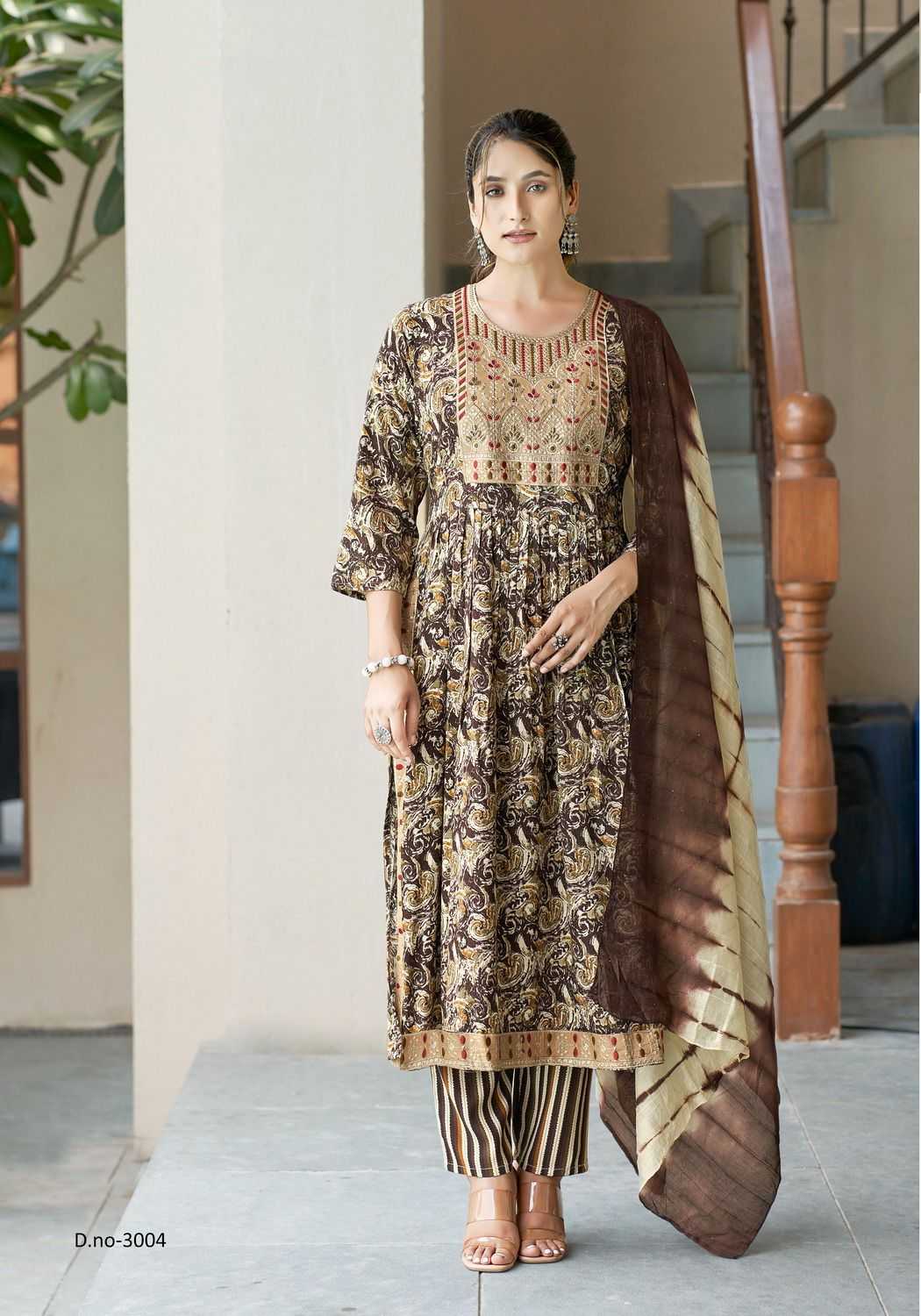 mystic9 presents simran vol 3 full stitch nyra cut style embroidery work big size salwar kameez 