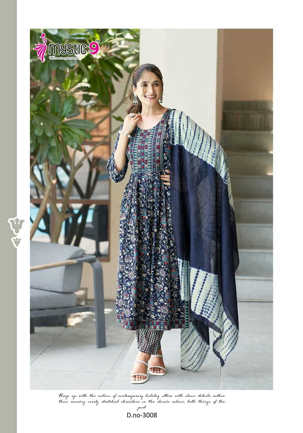 mystic9 presents simran vol 3 full stitch nyra cut style embroidery work big size salwar kameez 