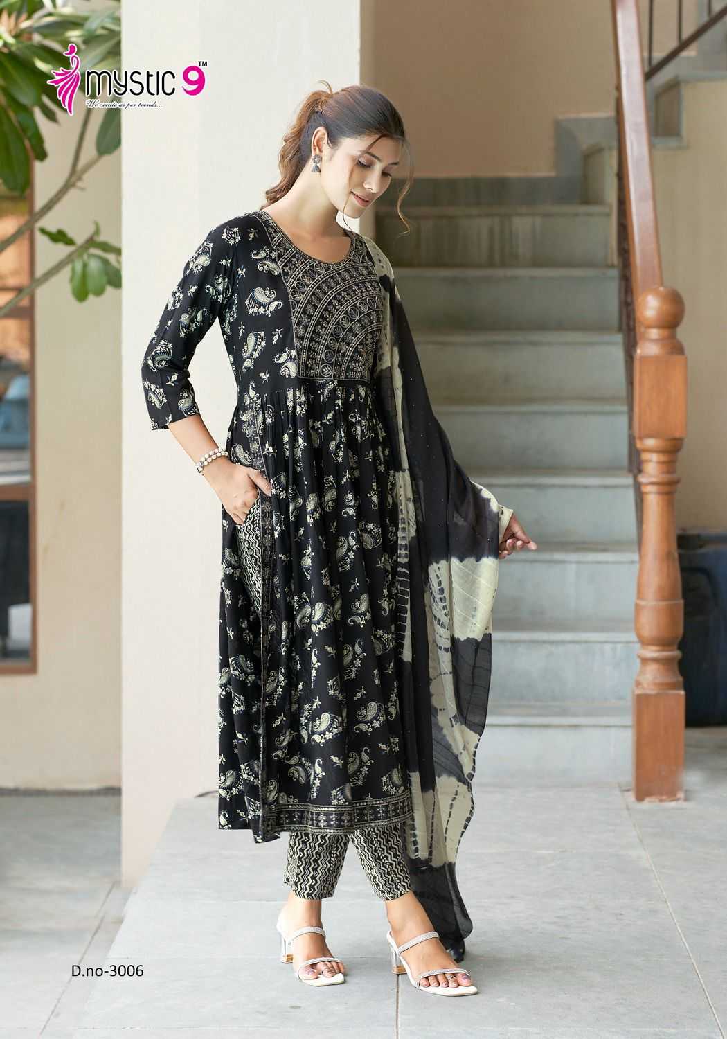 mystic9 presents simran vol 3 full stitch nyra cut style embroidery work big size salwar kameez 