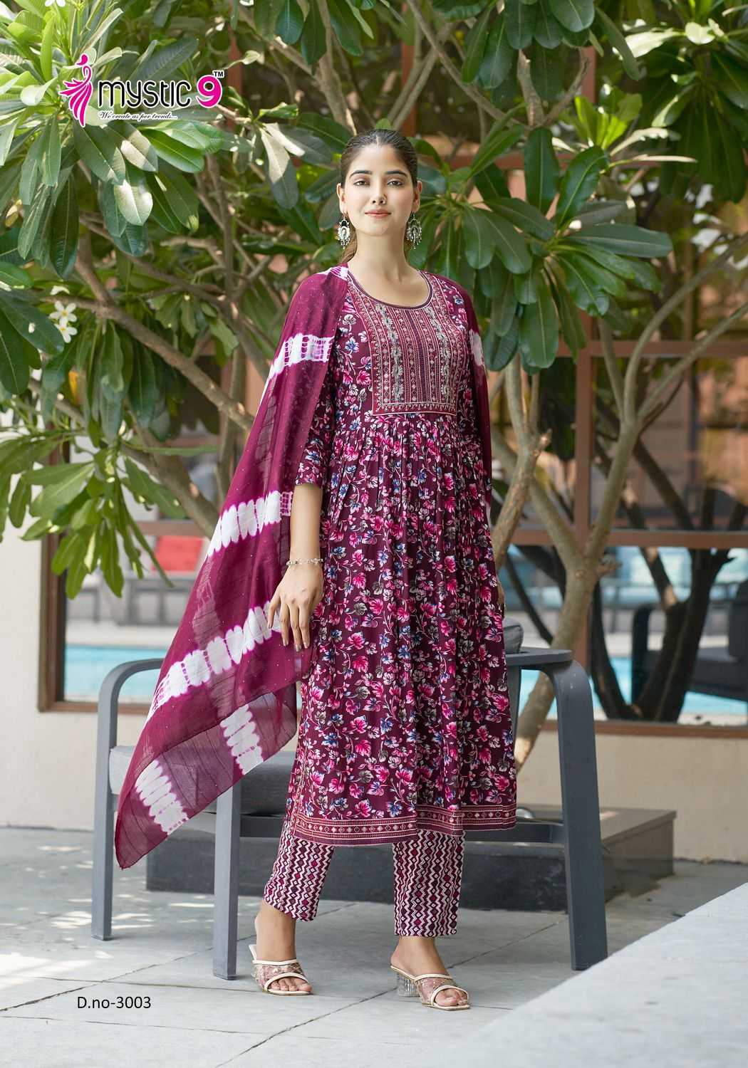 mystic9 presents simran vol 3 full stitch nyra cut style embroidery work big size salwar kameez 