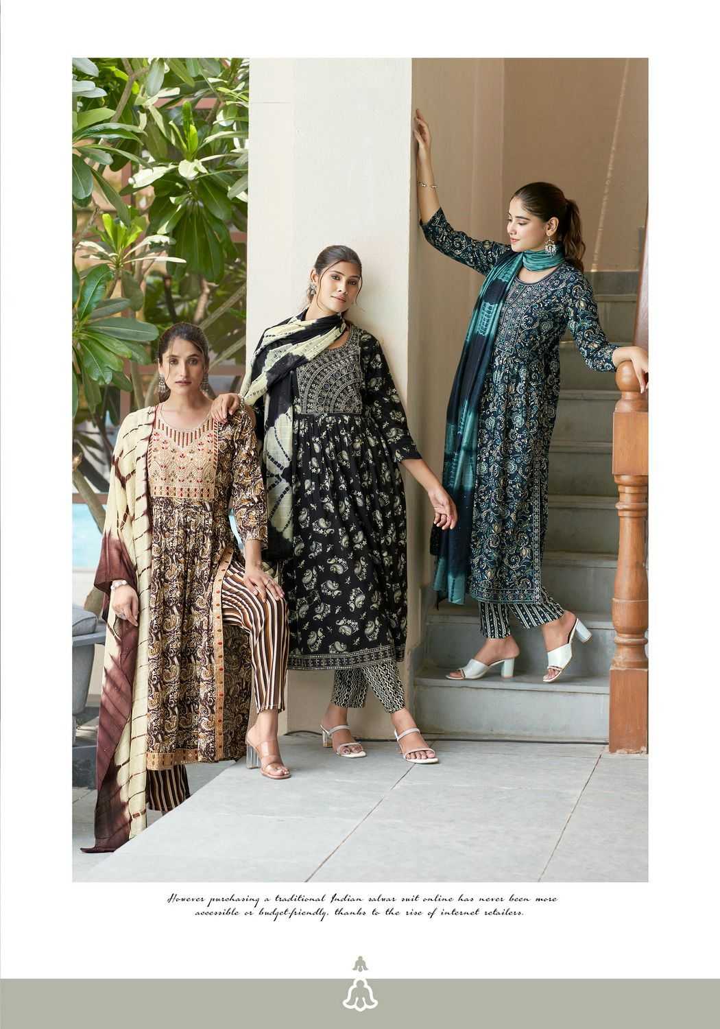 mystic9 presents simran vol 3 full stitch nyra cut style embroidery work big size salwar kameez 