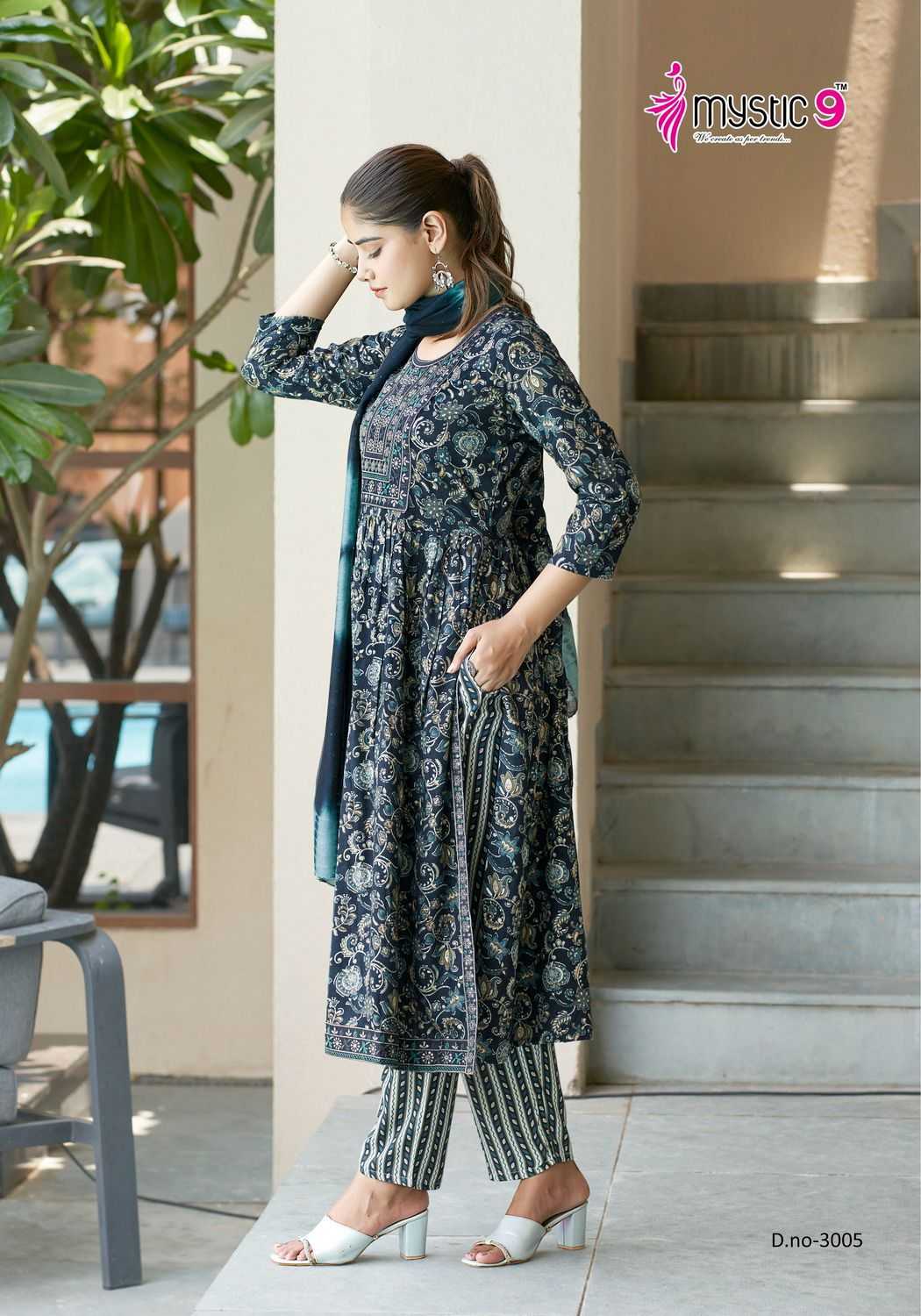mystic9 presents simran vol 3 full stitch nyra cut style embroidery work big size salwar kameez 