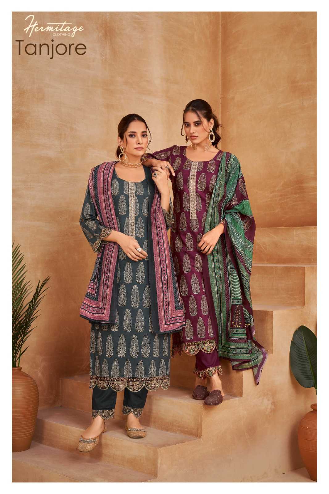 the hermitage tanjore cotton suit with embroidered bottom 