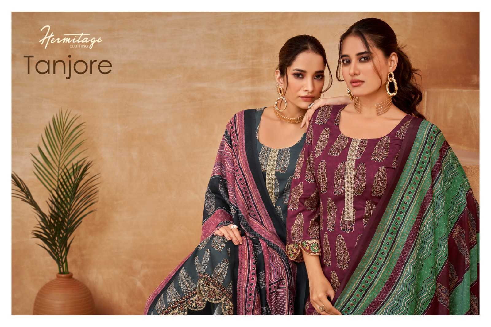 the hermitage tanjore cotton suit with embroidered bottom 