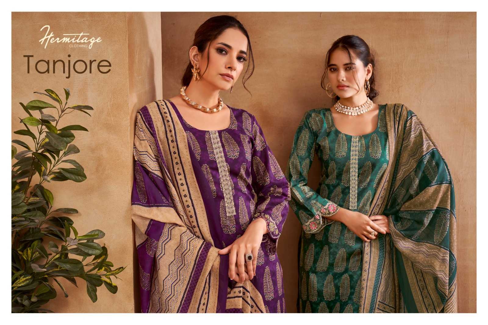 the hermitage tanjore cotton suit with embroidered bottom 