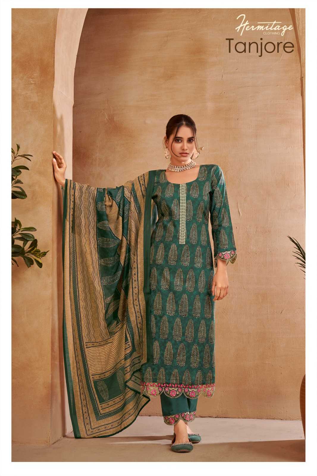 the hermitage tanjore cotton suit with embroidered bottom 