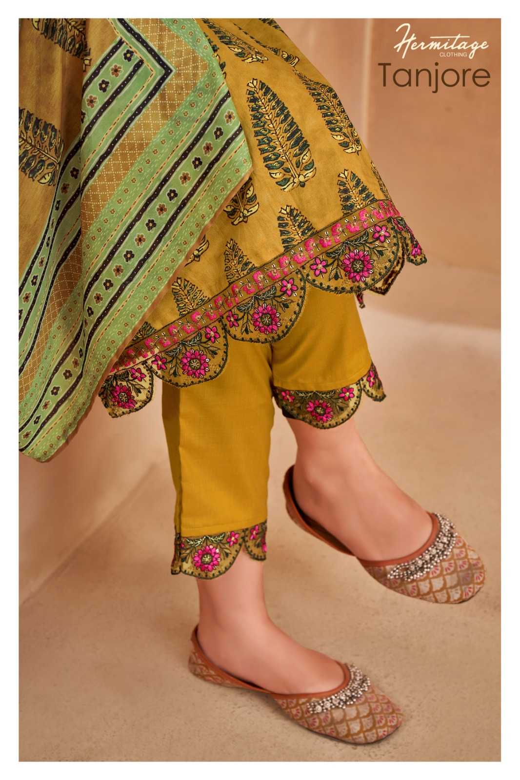 the hermitage tanjore cotton suit with embroidered bottom 