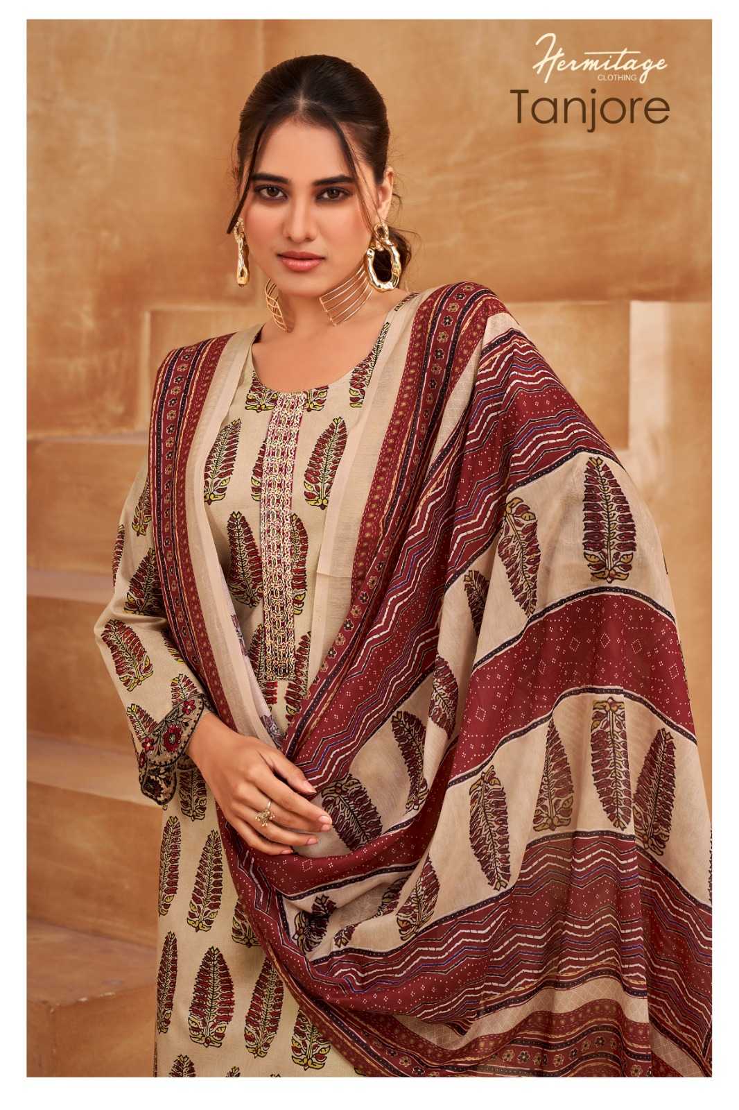 the hermitage tanjore cotton suit with embroidered bottom 