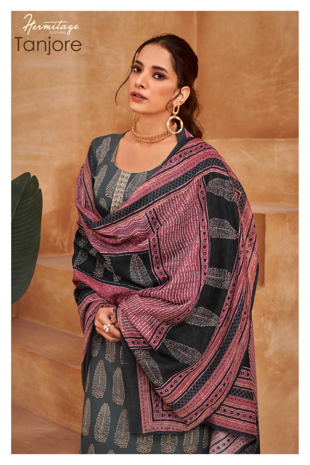 the hermitage tanjore cotton suit with embroidered bottom 