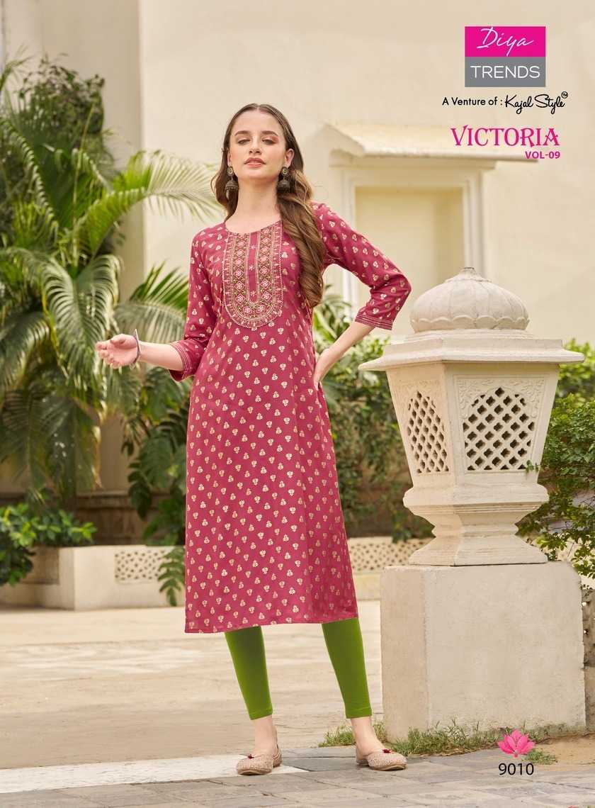 victoria vol 9 by diya trends launch classy rayon readymade big size long kurti 