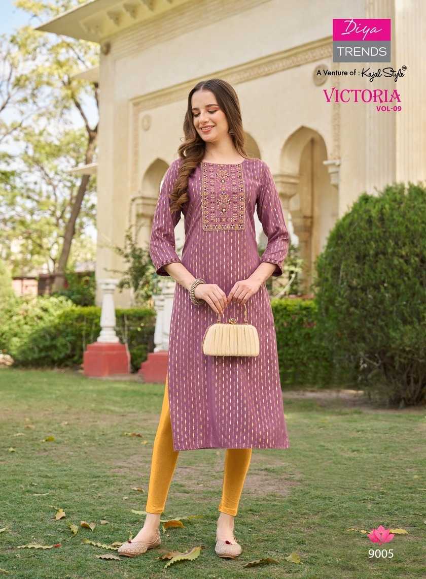 victoria vol 9 by diya trends launch classy rayon readymade big size long kurti 