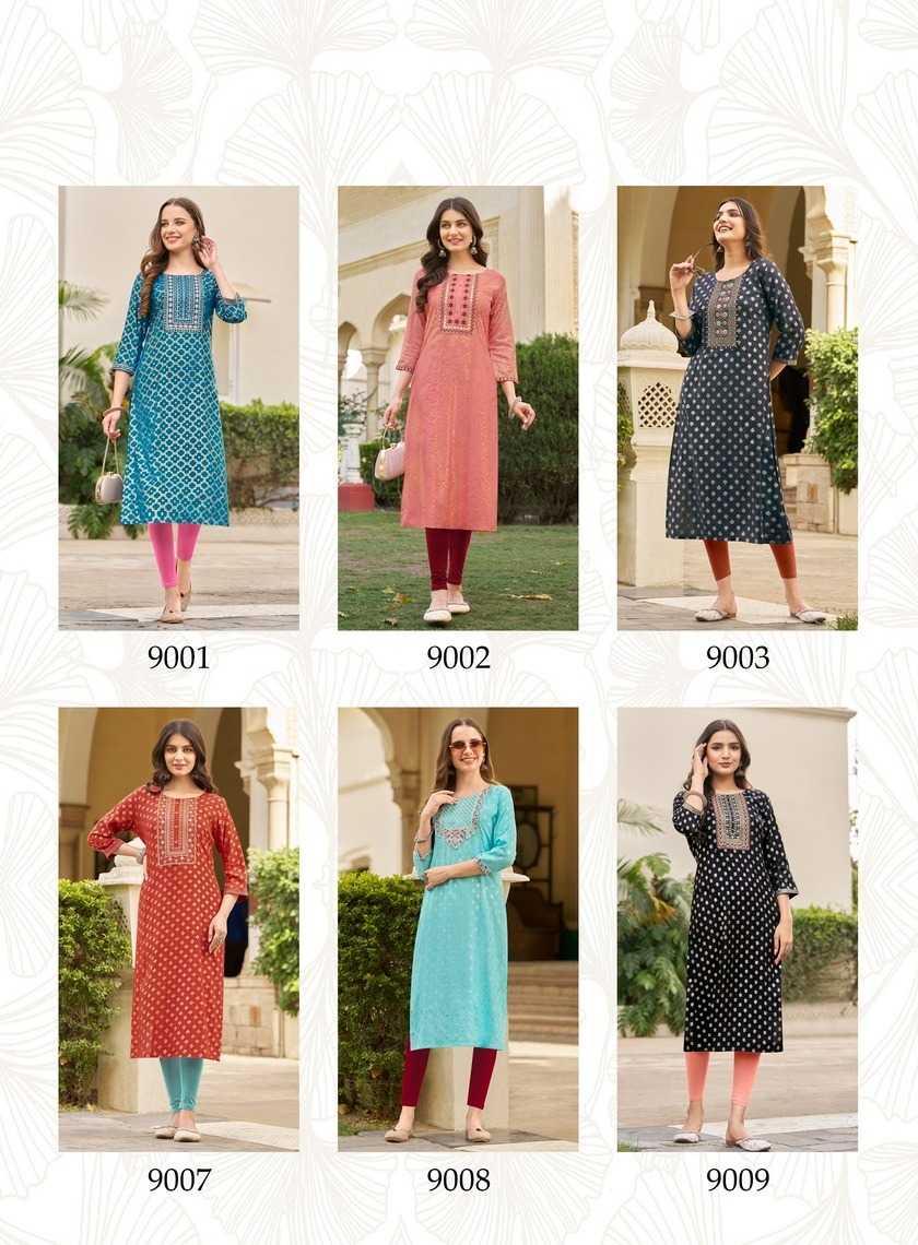 victoria vol 9 by diya trends launch classy rayon readymade big size long kurti 