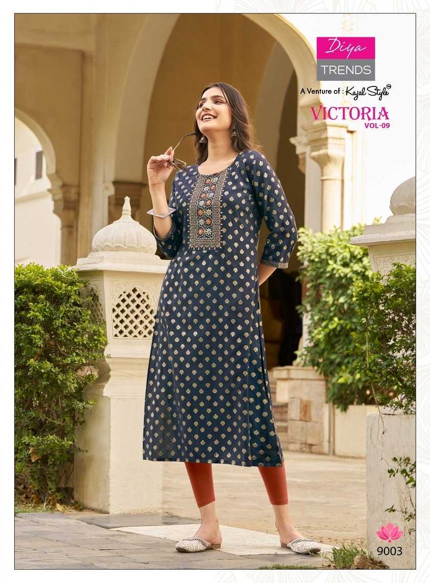 victoria vol 9 by diya trends launch classy rayon readymade big size long kurti 