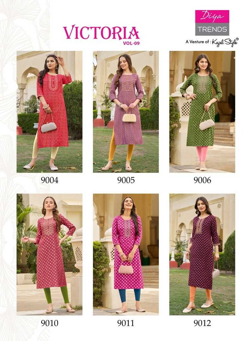 victoria vol 9 by diya trends launch classy rayon readymade big size long kurti 