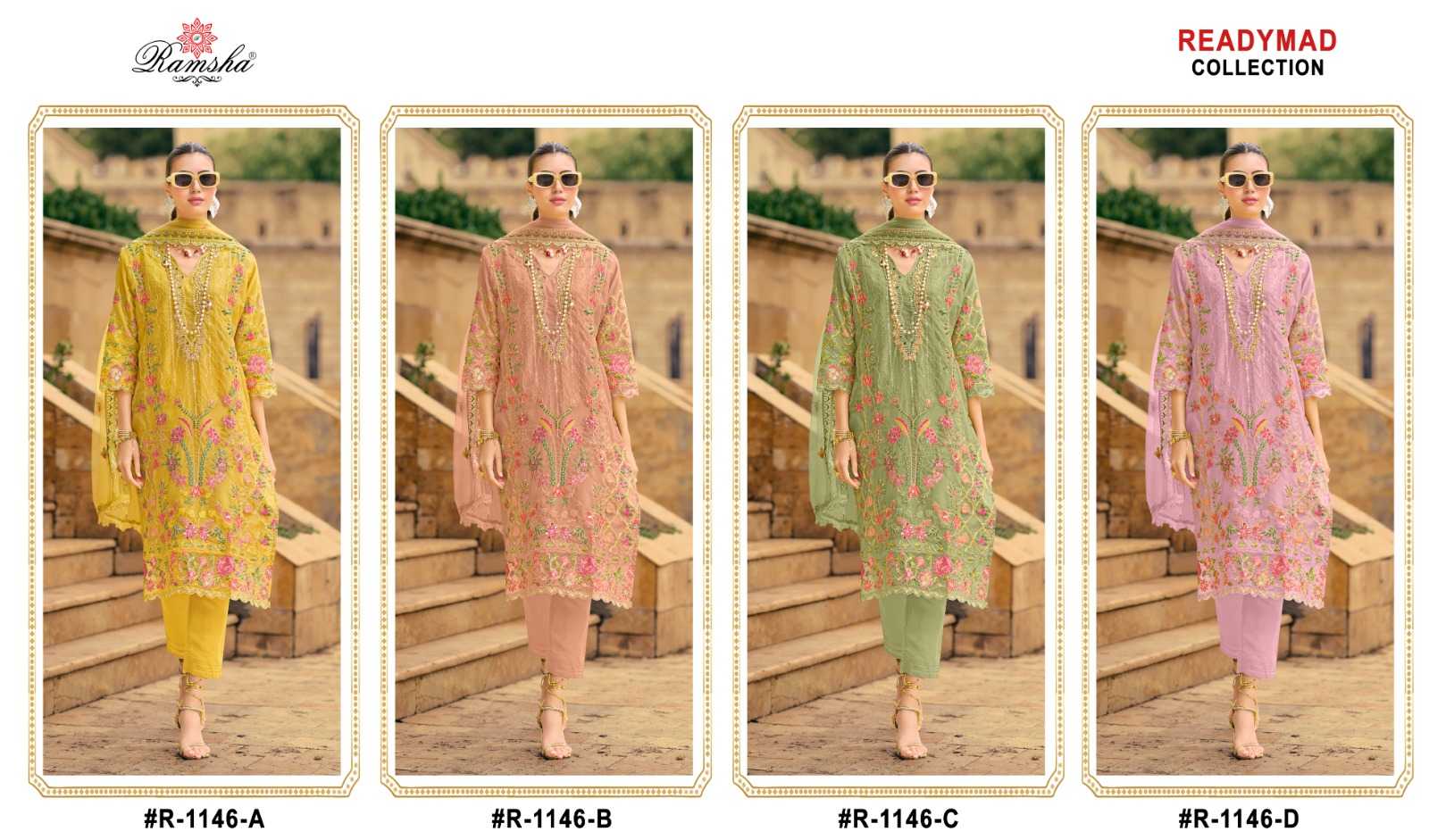 1146 by ramsha fully stitch organza embroidery work morden pakistani salwar kameez 