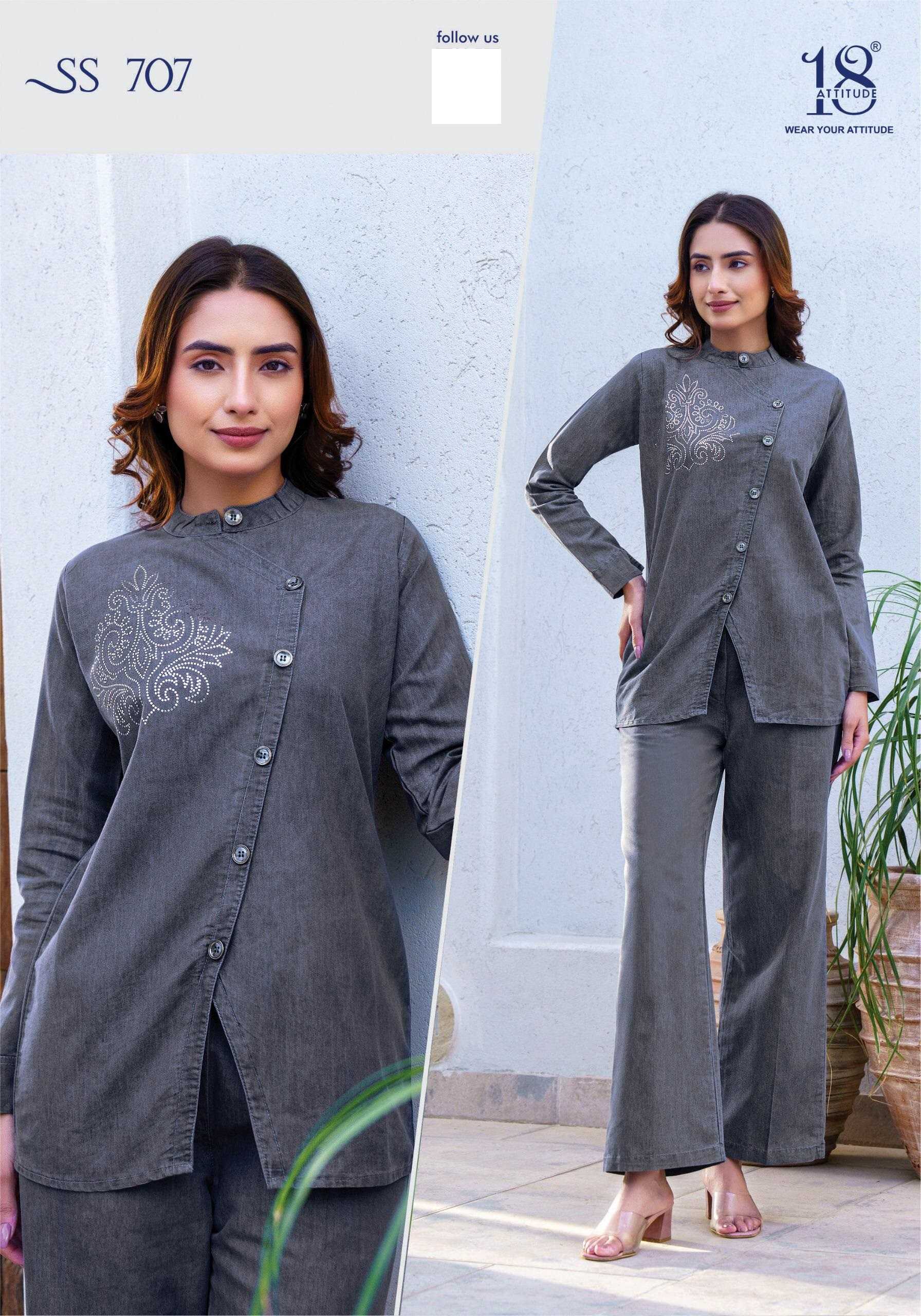 18 attitude launch sho-shaa vol 7 full stitch premium denim stylish outfit cord-sets