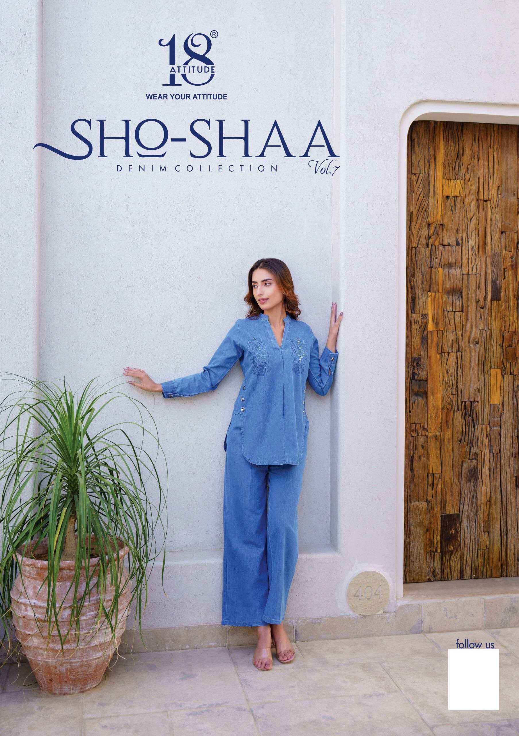 18 attitude launch sho-shaa vol 7 full stitch premium denim stylish outfit cord-sets