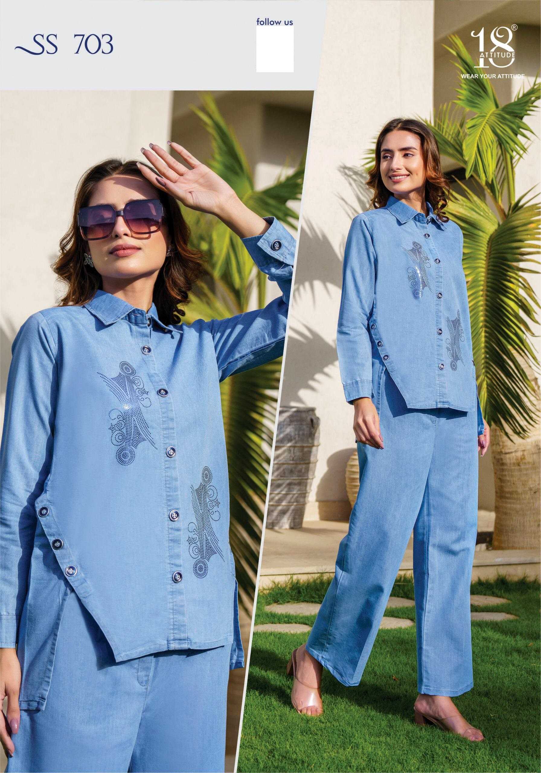 18 attitude launch sho-shaa vol 7 full stitch premium denim stylish outfit cord-sets