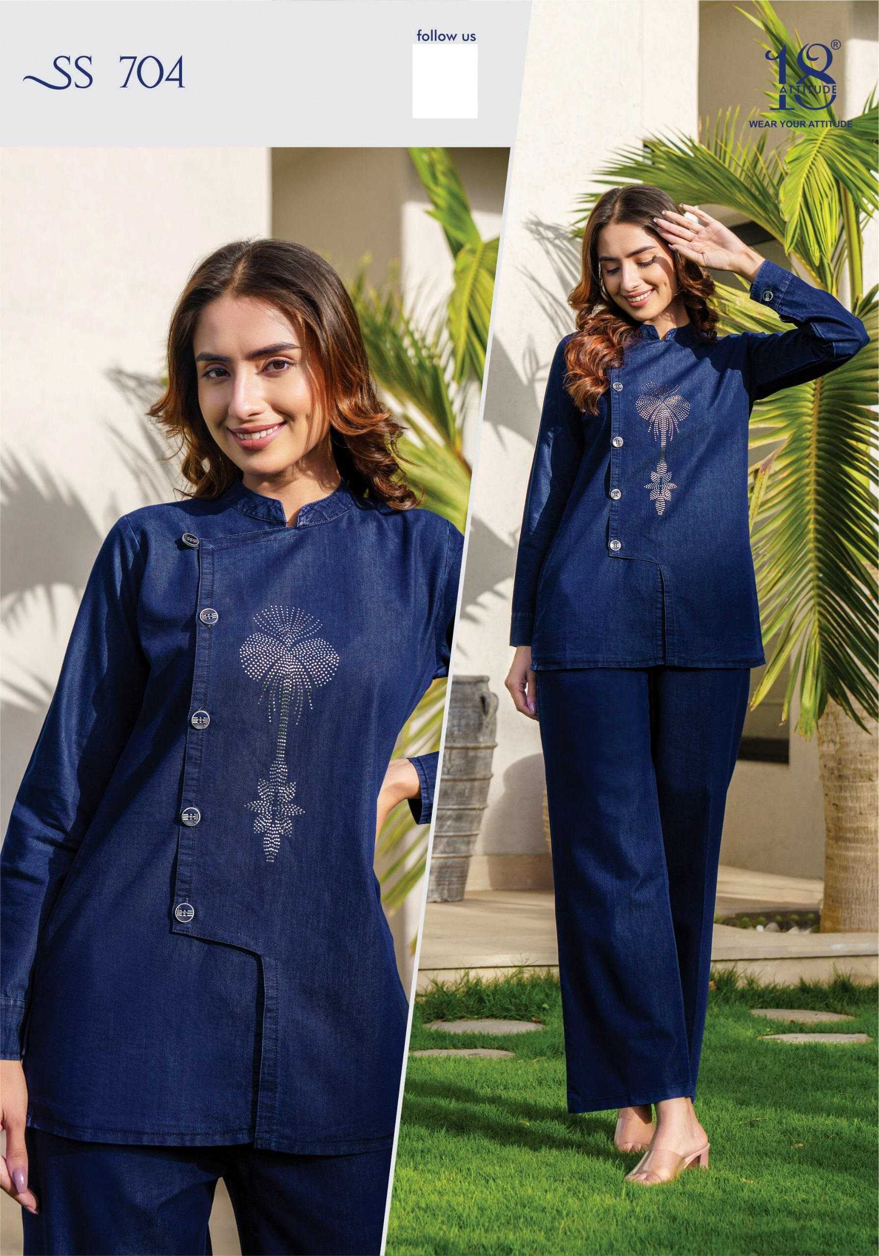 18 attitude launch sho-shaa vol 7 full stitch premium denim stylish outfit cord-sets