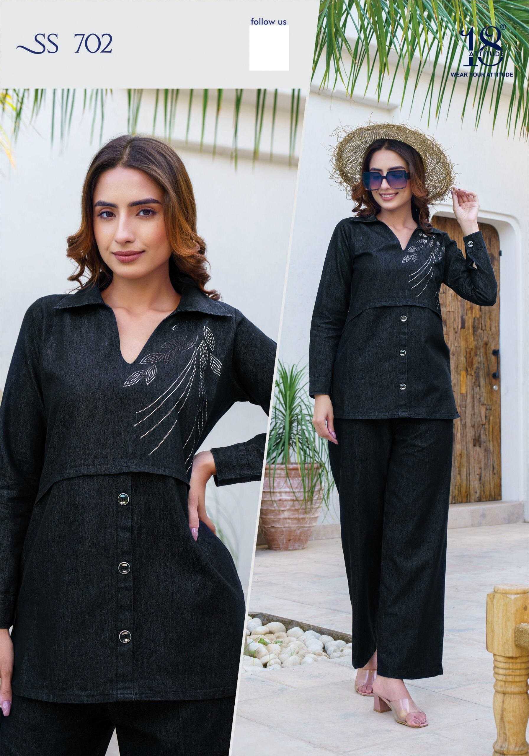 18 attitude launch sho-shaa vol 7 full stitch premium denim stylish outfit cord-sets