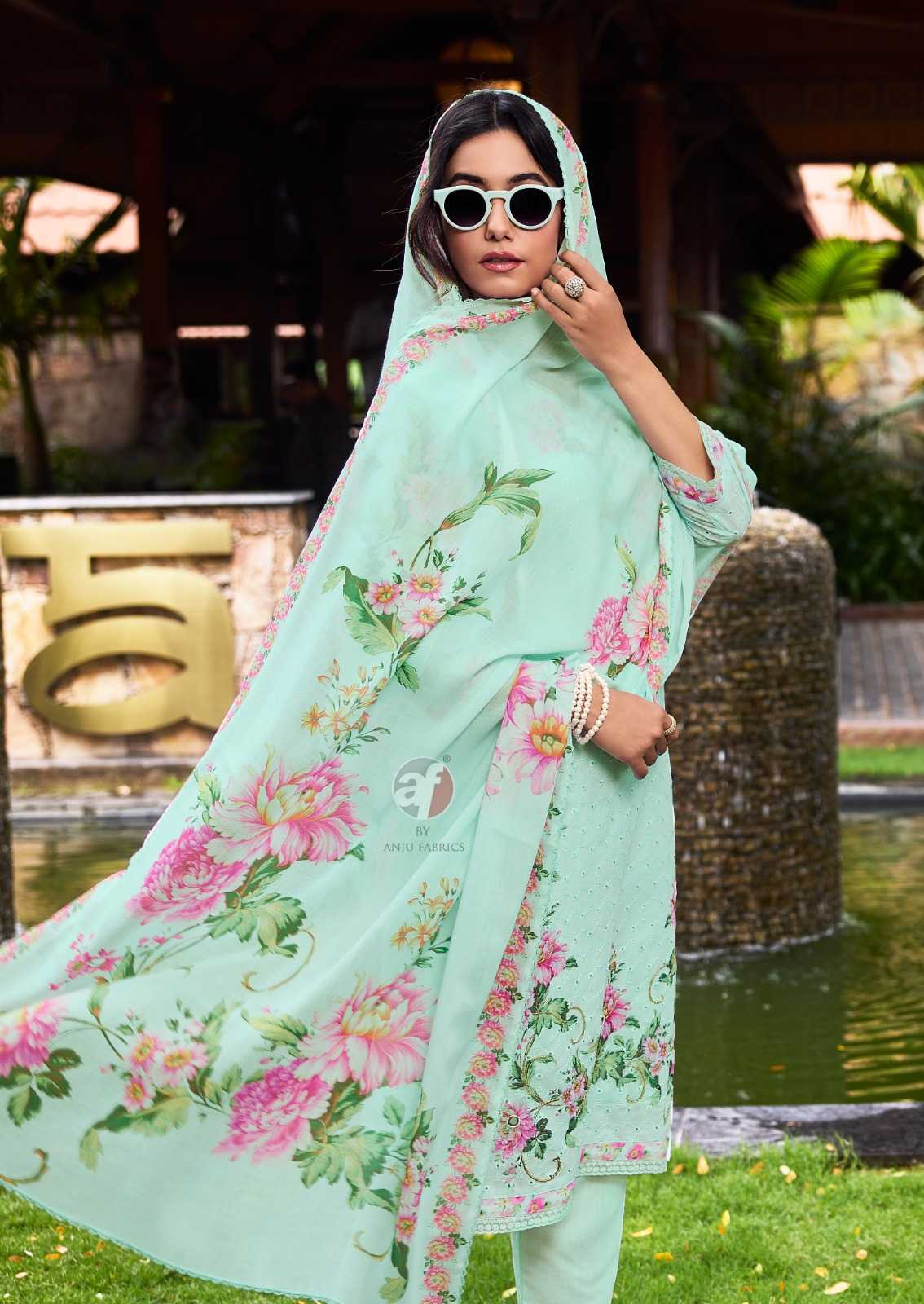 anju fab launch comfort lady vol 2 exclusive party wear cotton schiffli work readymade big size 3pcs dress