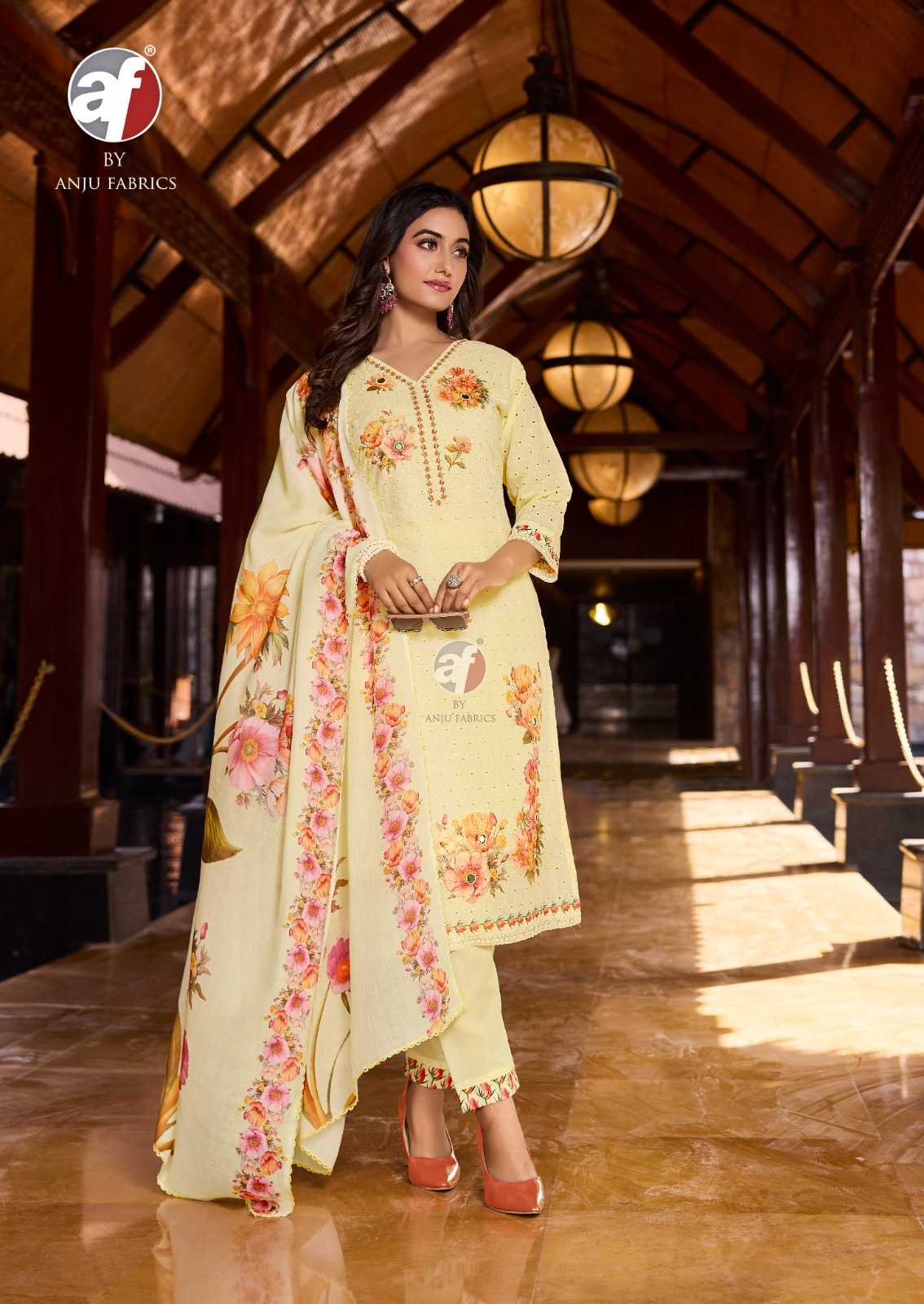 anju fab launch comfort lady vol 2 exclusive party wear cotton schiffli work readymade big size 3pcs dress