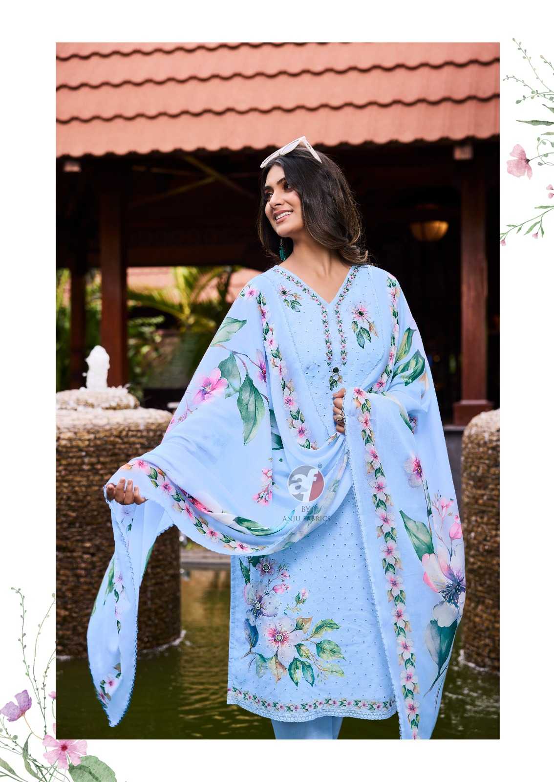 anju fab launch comfort lady vol 2 exclusive party wear cotton schiffli work readymade big size 3pcs dress