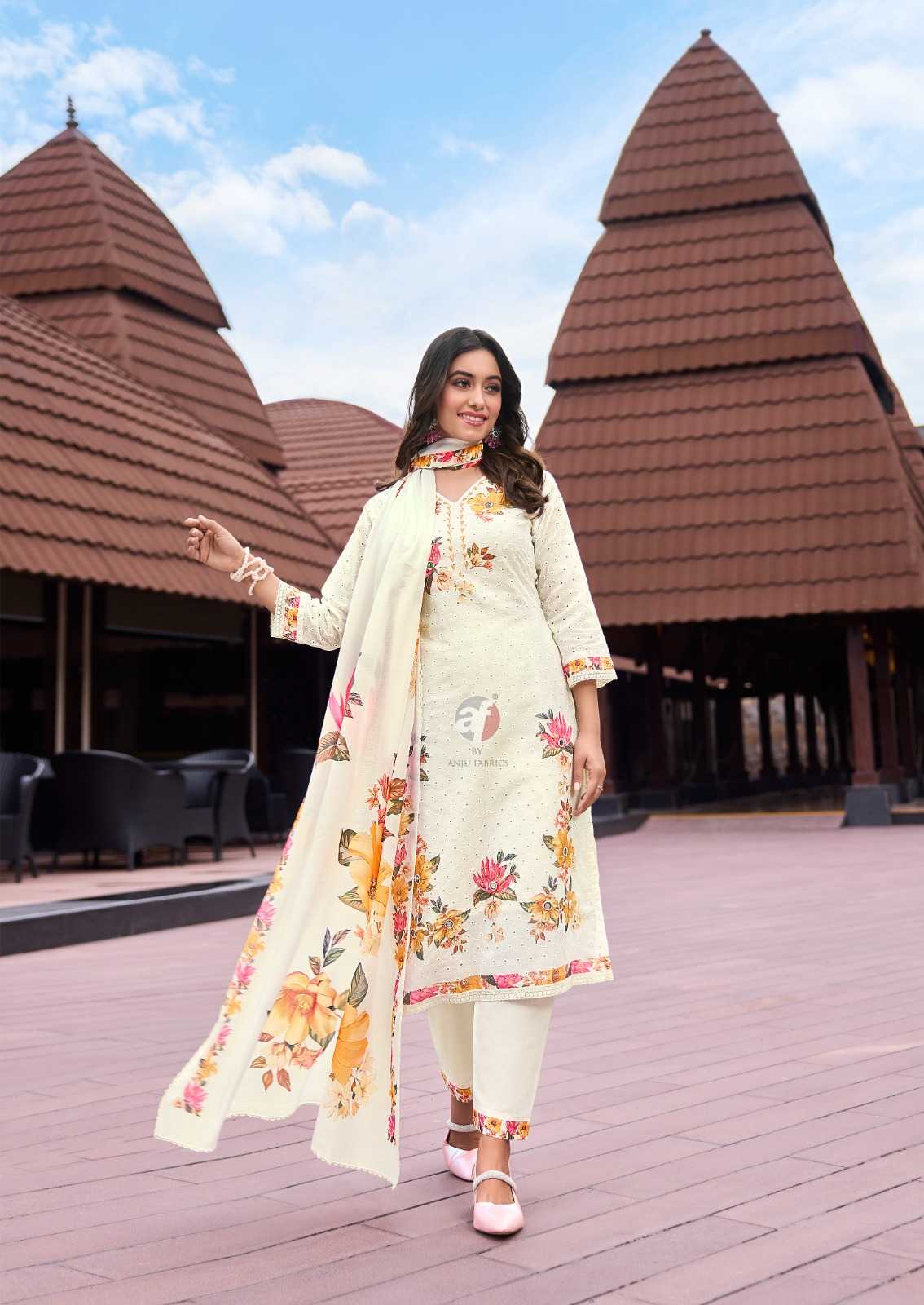 anju fab launch comfort lady vol 2 exclusive party wear cotton schiffli work readymade big size 3pcs dress