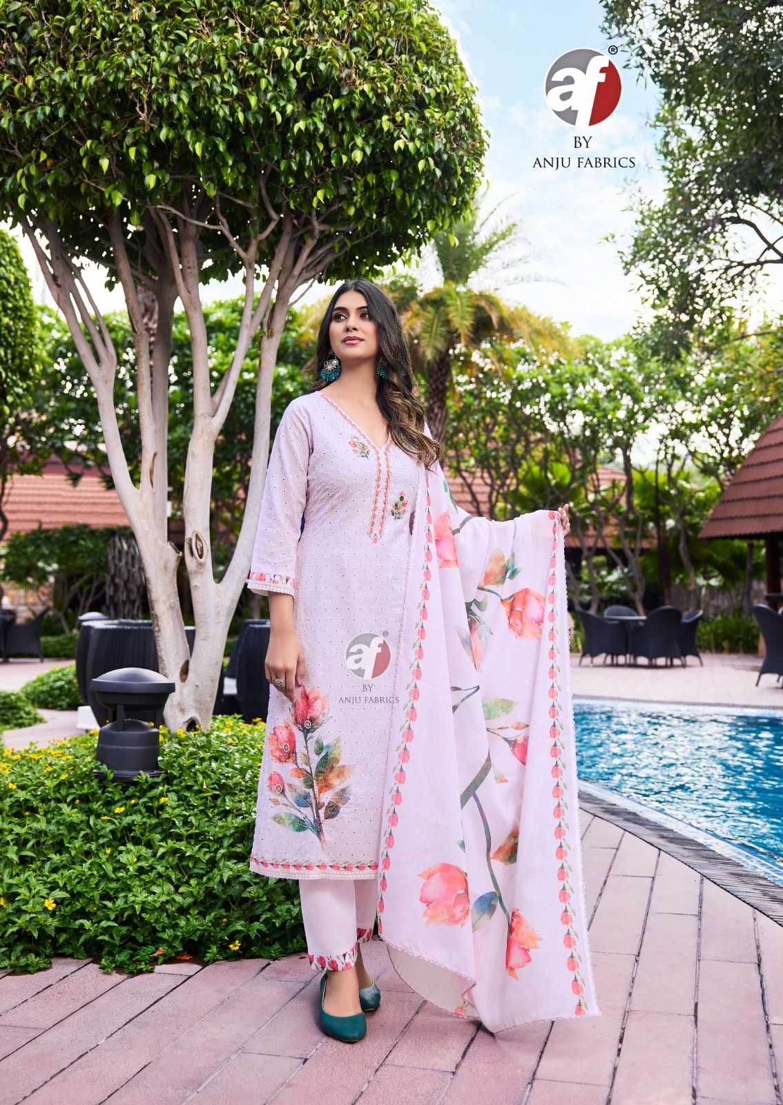 anju fab launch comfort lady vol 2 exclusive party wear cotton schiffli work readymade big size 3pcs dress