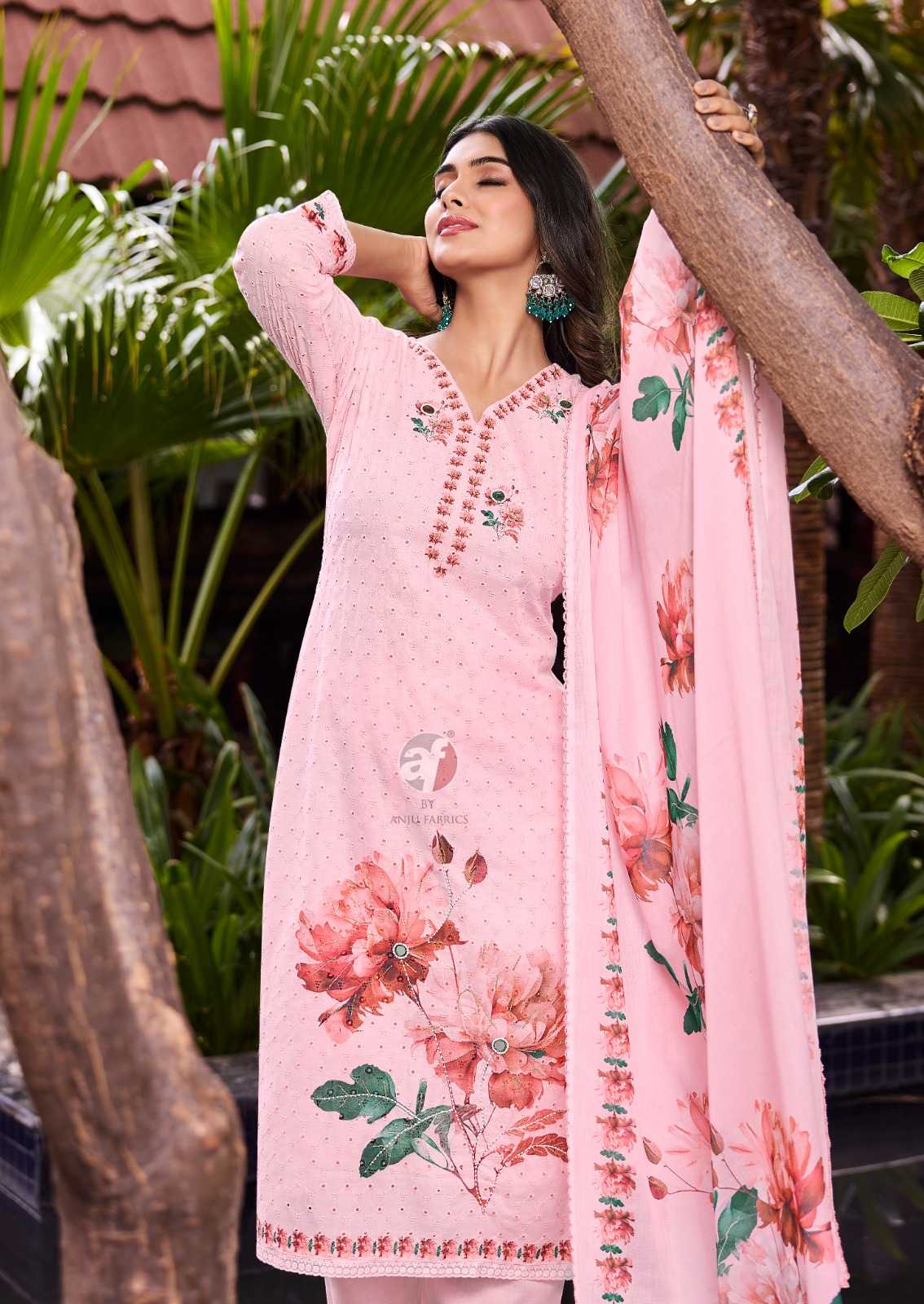 anju fab launch comfort lady vol 2 exclusive party wear cotton schiffli work readymade big size 3pcs dress