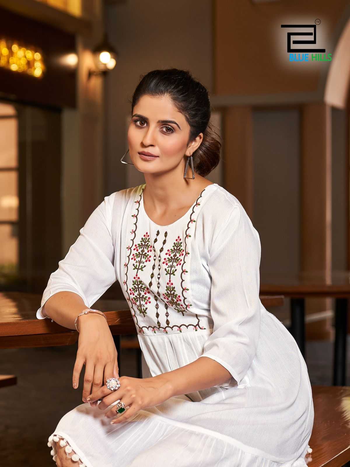 blue hills presents ellie readymade stylish outfit fancy embroidery work big size midi dress