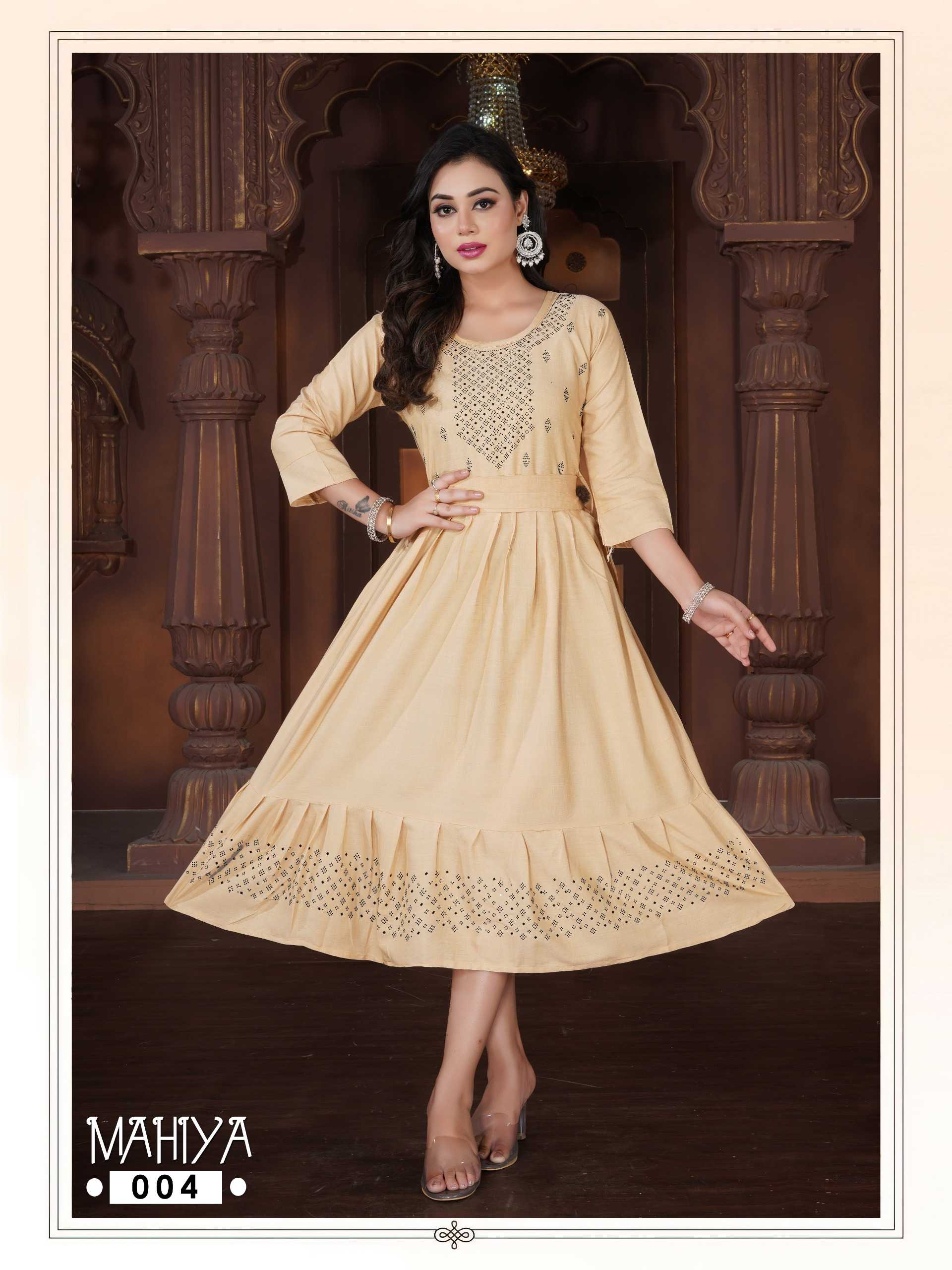 fashion talk mahiya stylish siroski work fully stitch big size umbrella belt design long kurti 