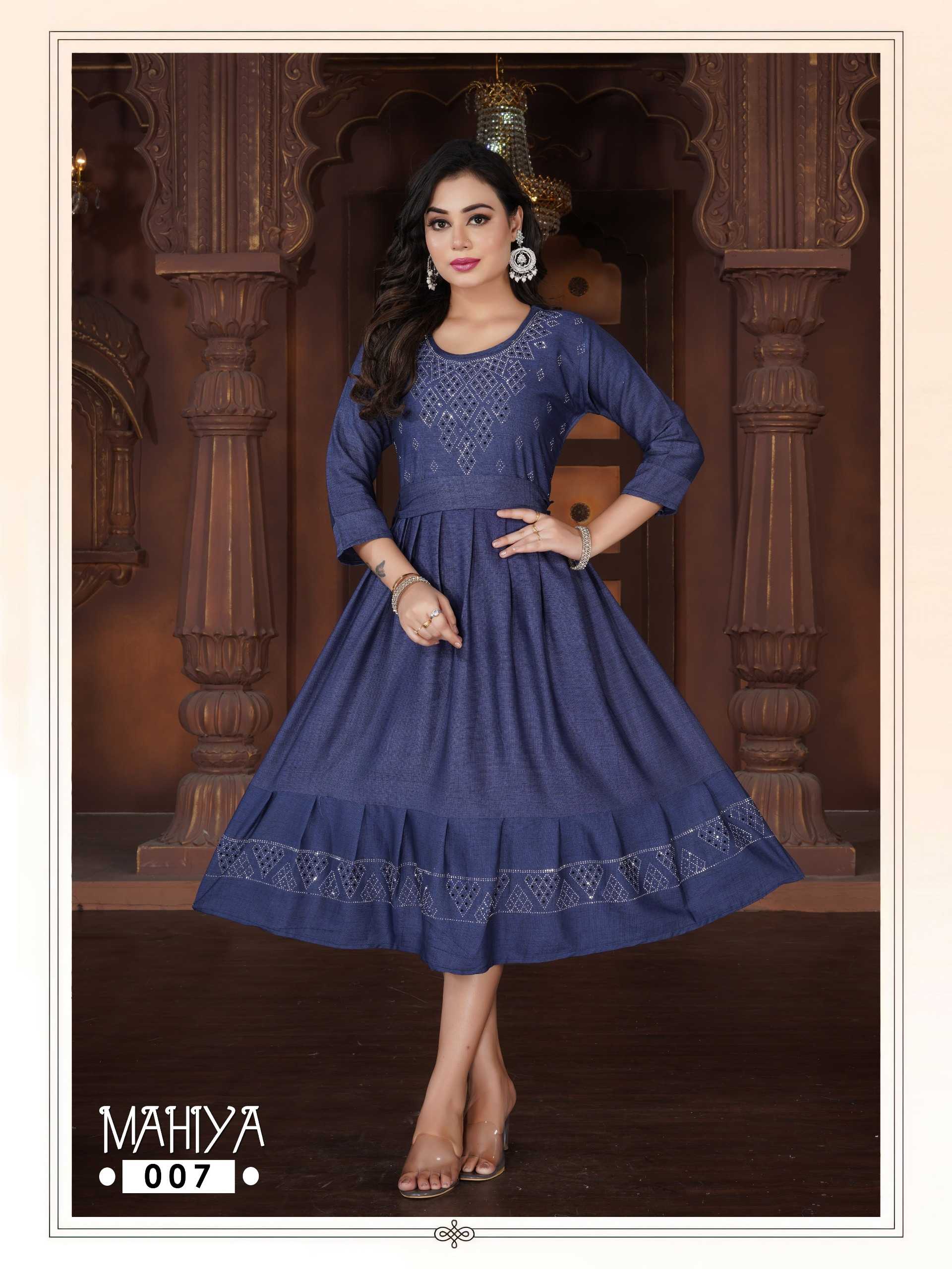 fashion talk mahiya stylish siroski work fully stitch big size umbrella belt design long kurti 